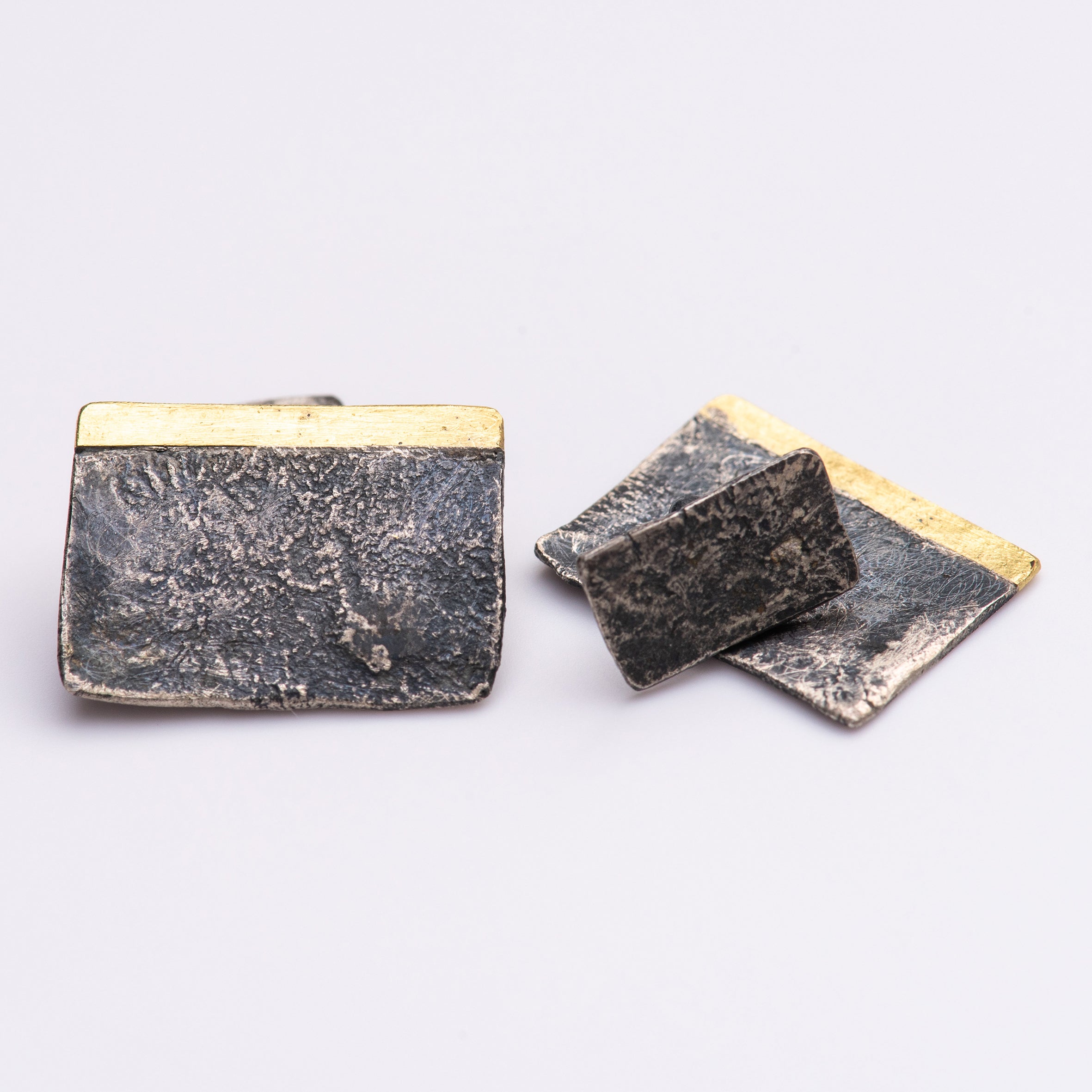 Oxidised Silver/18k Gold Rectangular Cufflinks