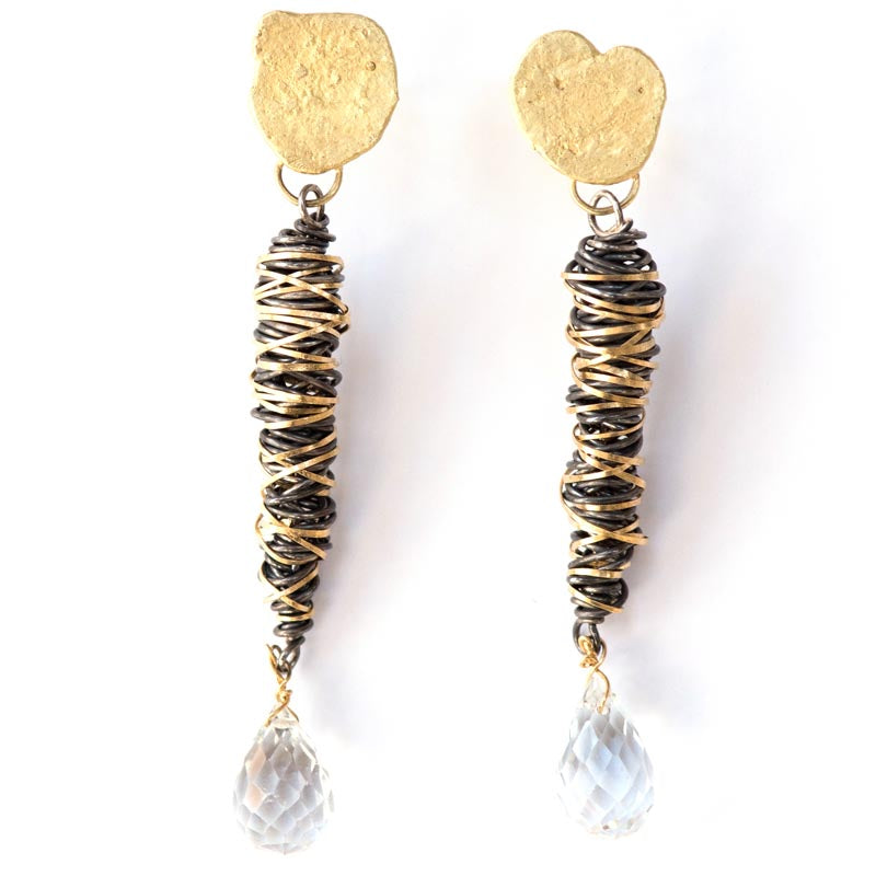 Aquamarine Tornado Drop Gold/Oxidised Earrings