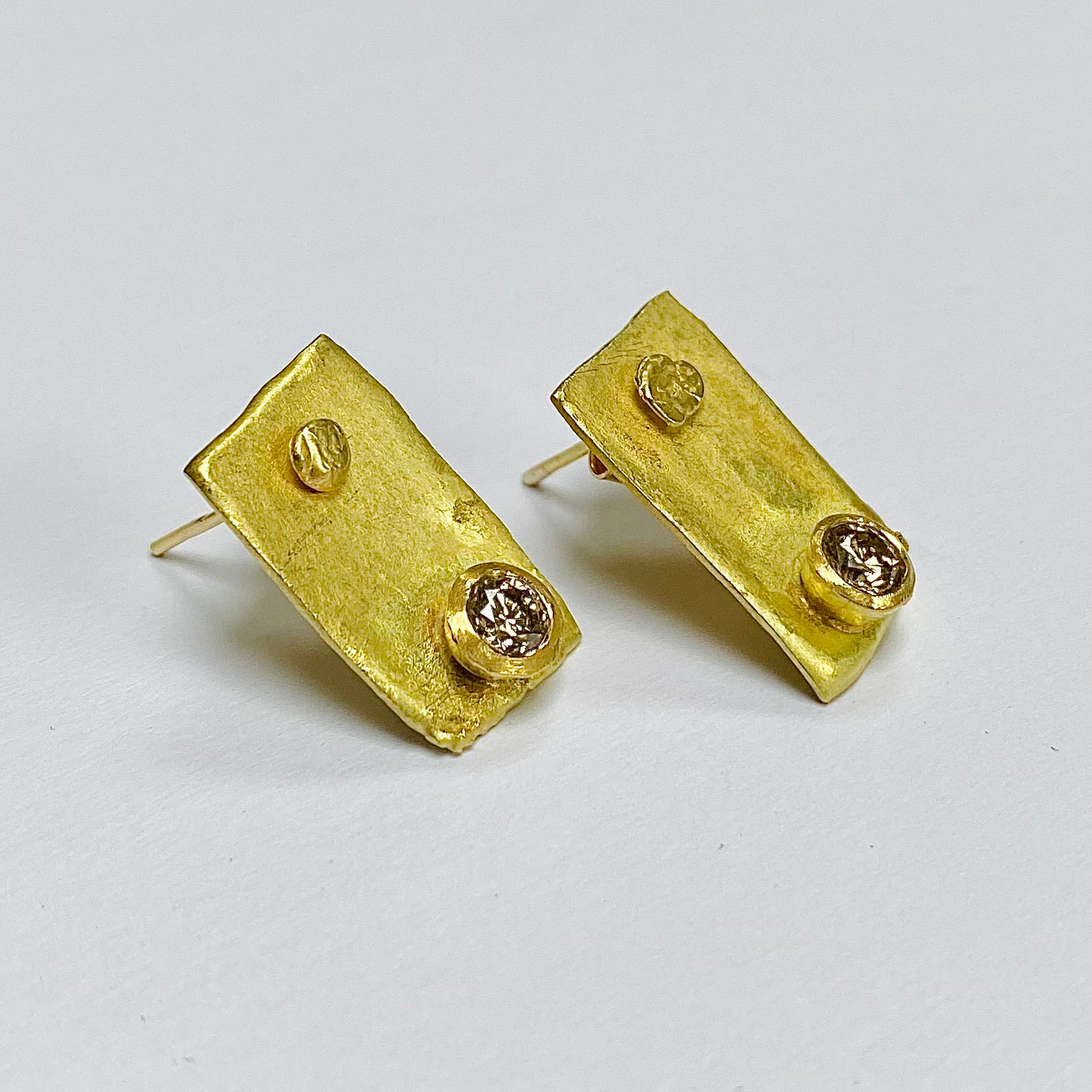 Hanging Rectangular Brown Diamond Earrings With Removable Studs