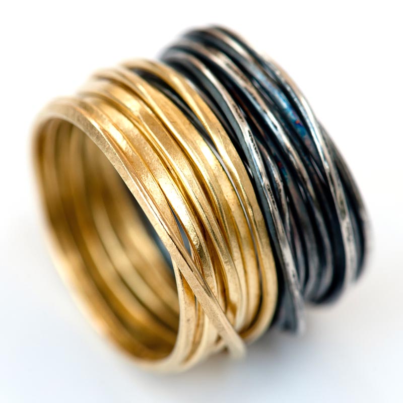 Half 18k Gold Oxidised Silver Spaghetti Ring by Disa Allsopp