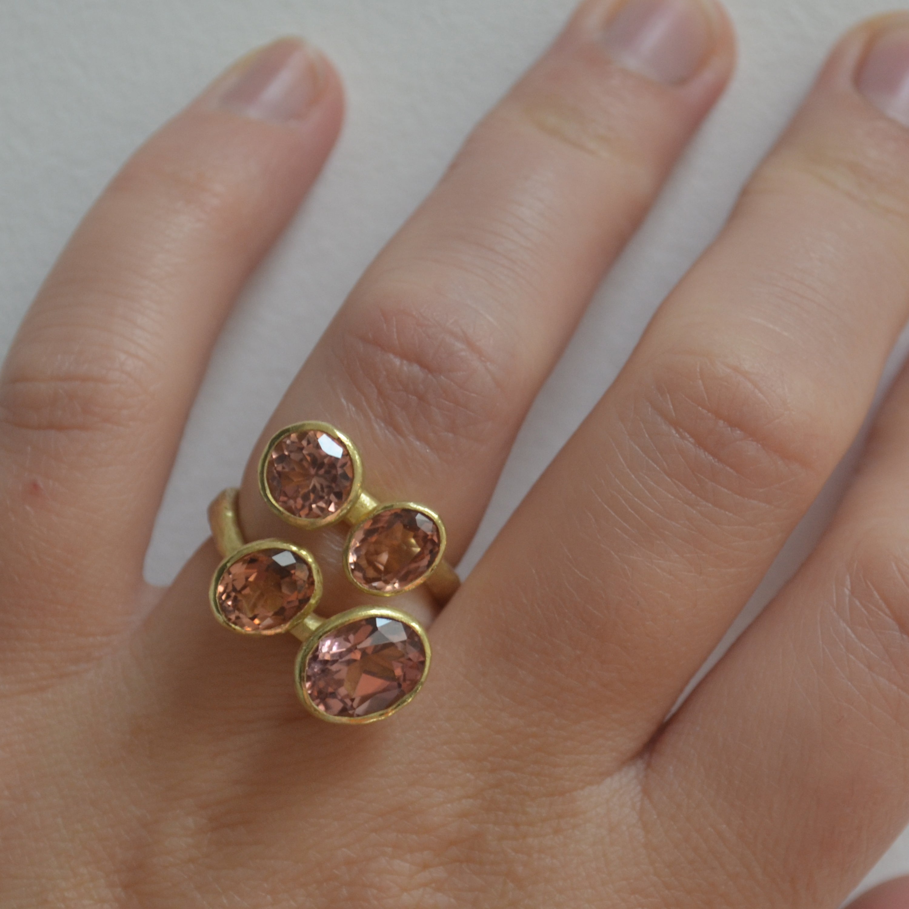 Rose & Peach Tourmaline Four Stone Ring by Disa Allsopp