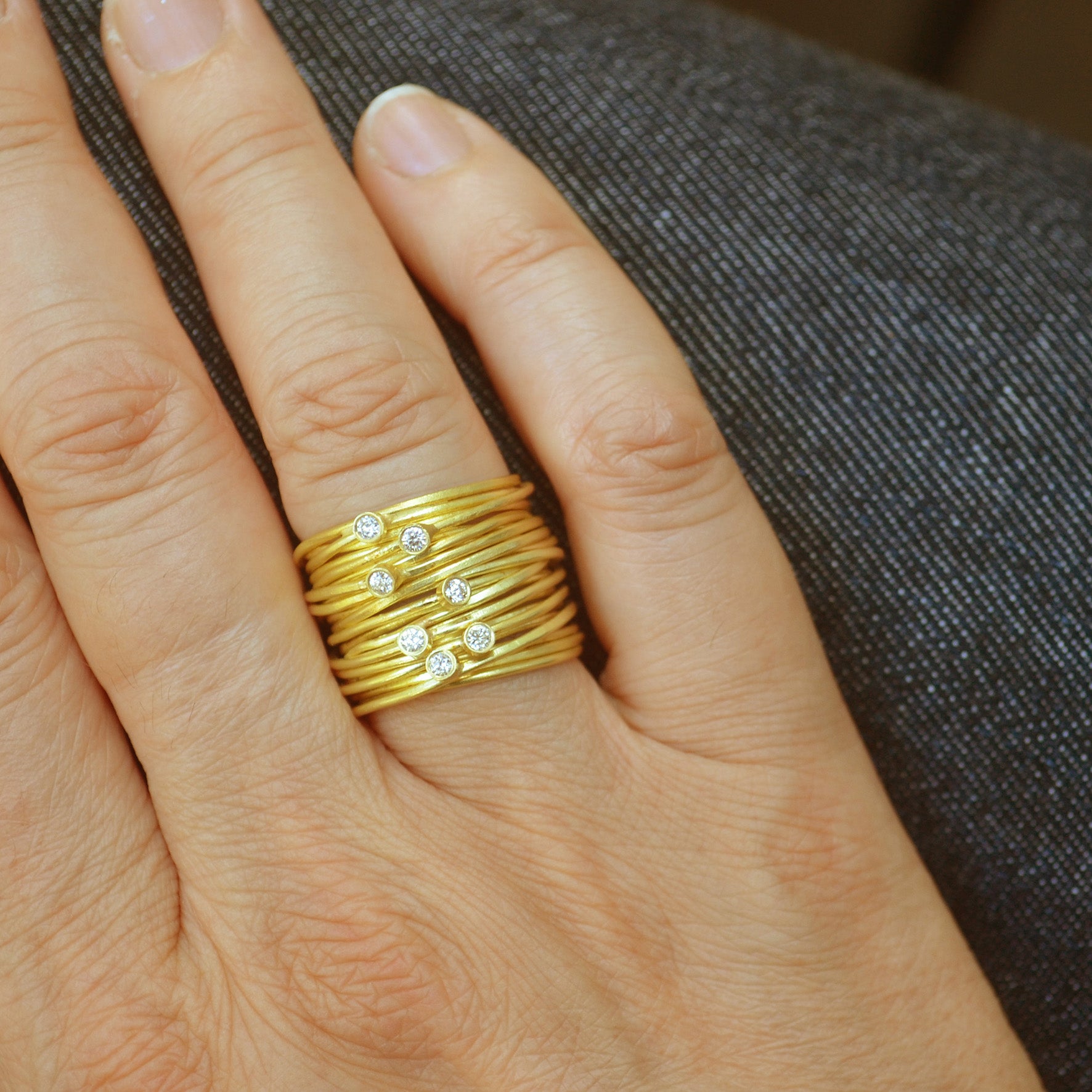 Seven Diamond 18k Gold Spaghetti Ring by Disa Allsopp