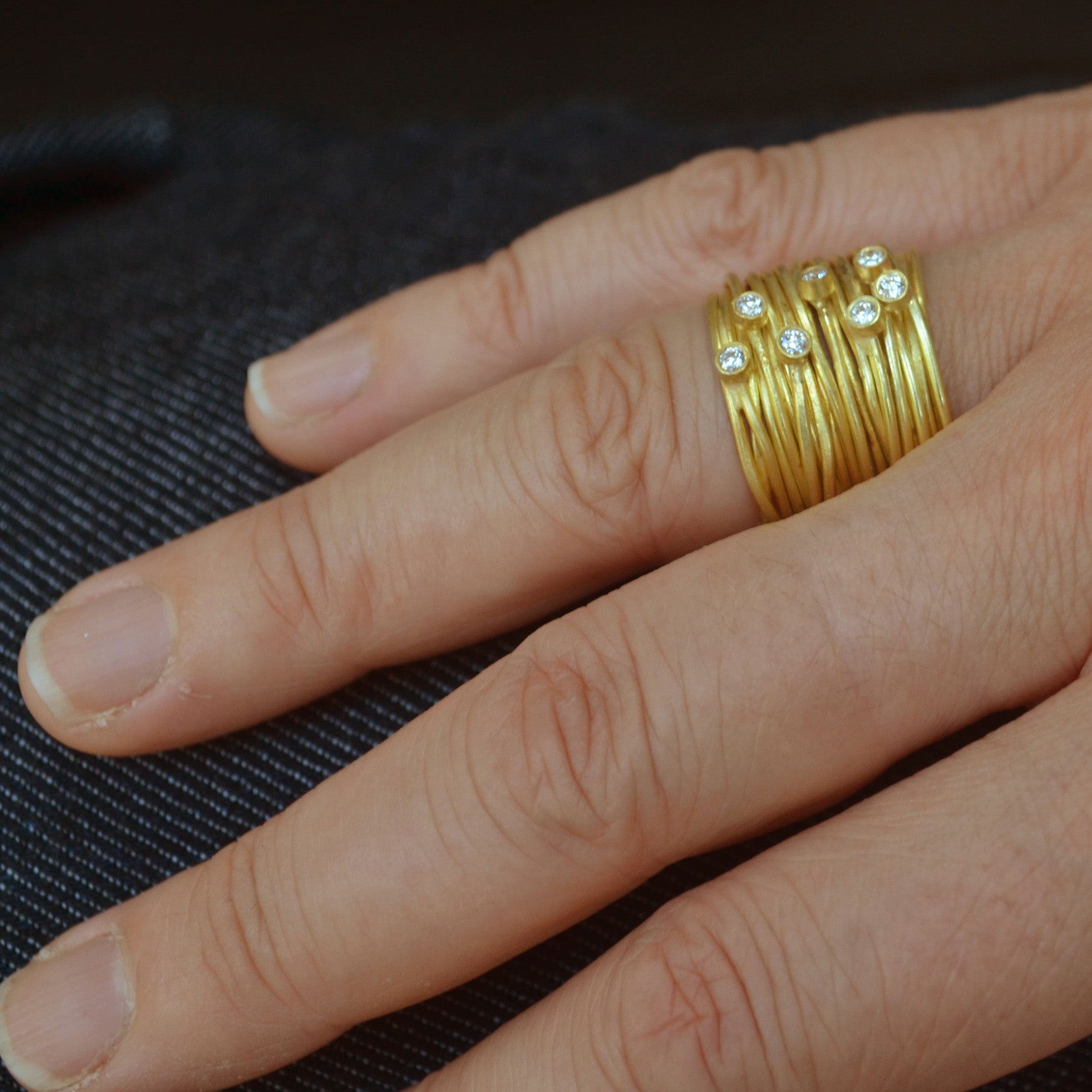 Seven Diamond 18k Gold Spaghetti Ring by Disa Allsopp