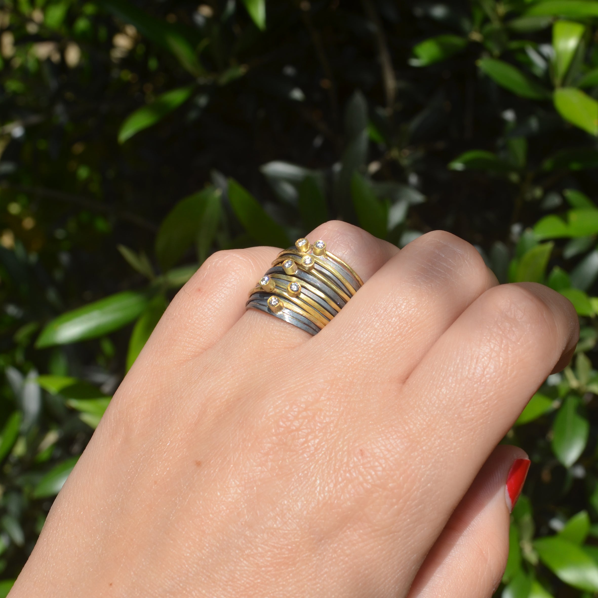 Seven Diamond Seven 18k Gold Strand Oxidised Silver Spaghetti Ring by Disa Allsopp