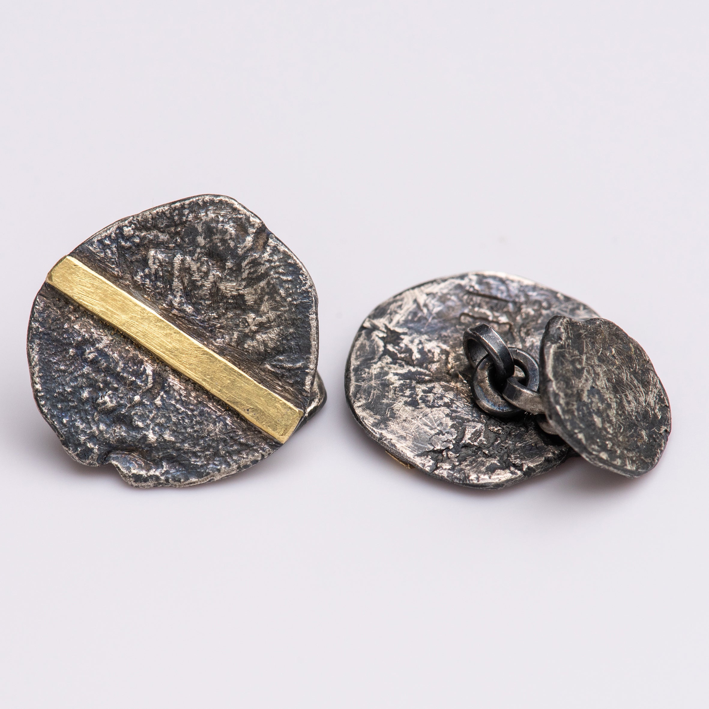 Oxidised Silver/18k Gold Disc Cufflinks