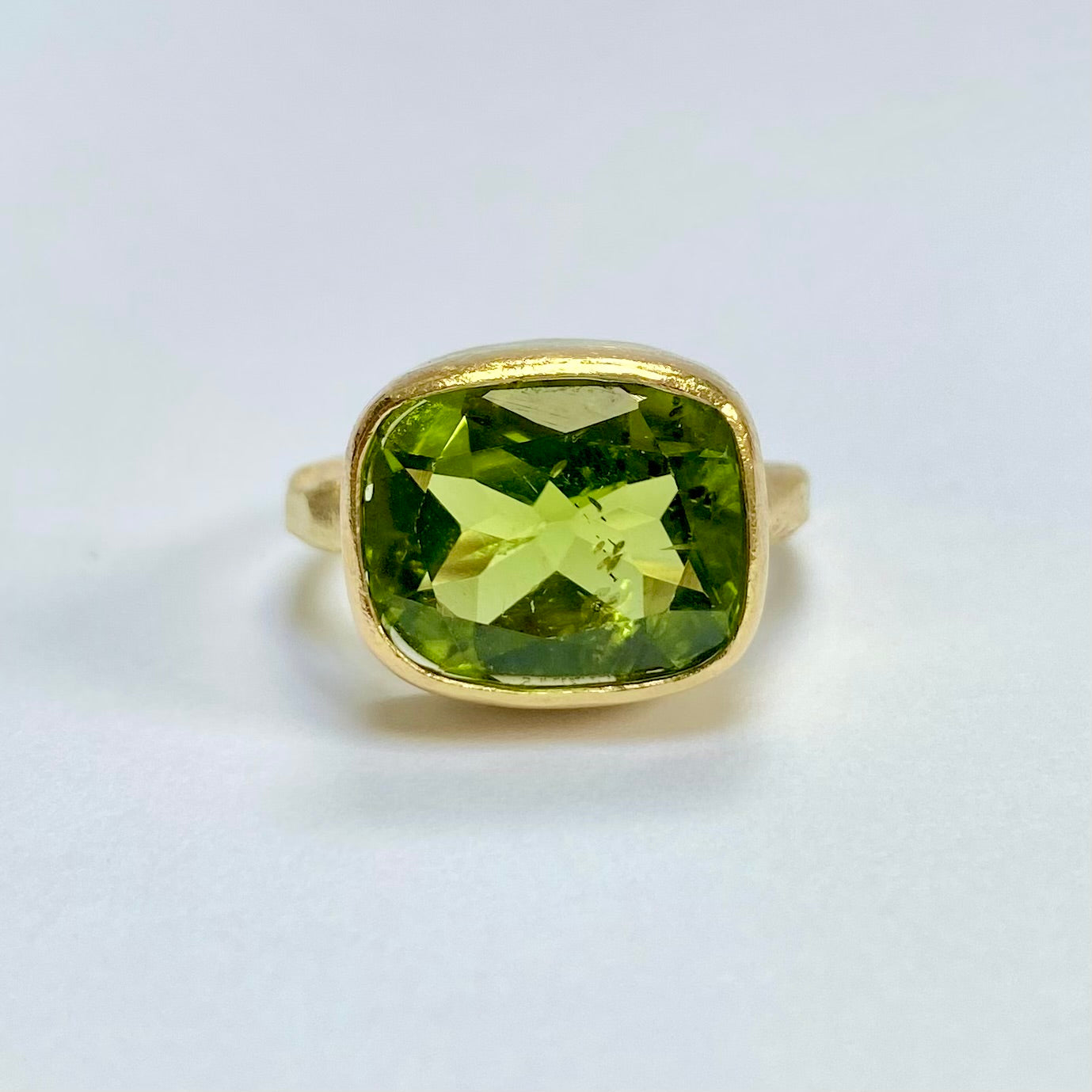 Cushion Cut Peridot Gold Ring by Disa Allsopp