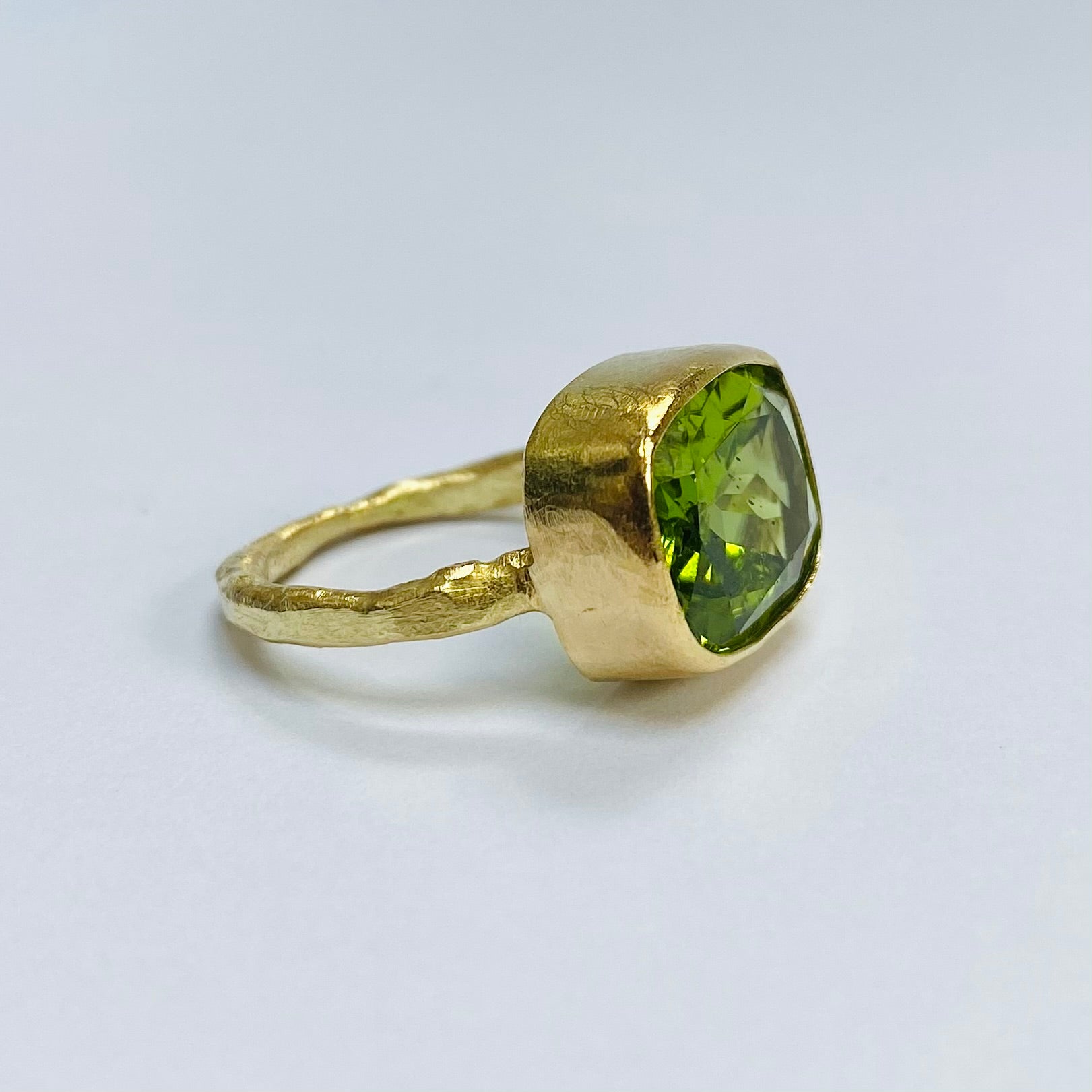 Cushion Cut Peridot Gold Ring by Disa Allsopp