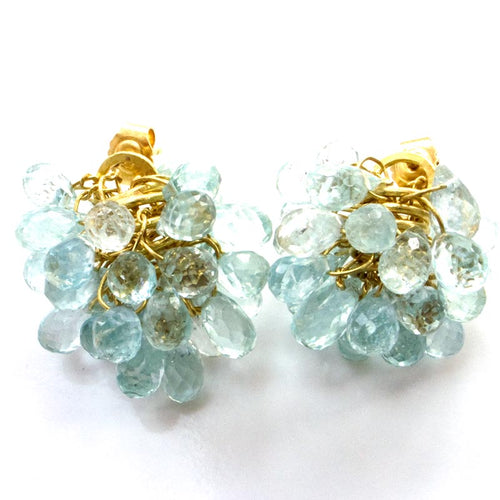 Aquamarine Cluster Gold Earrings