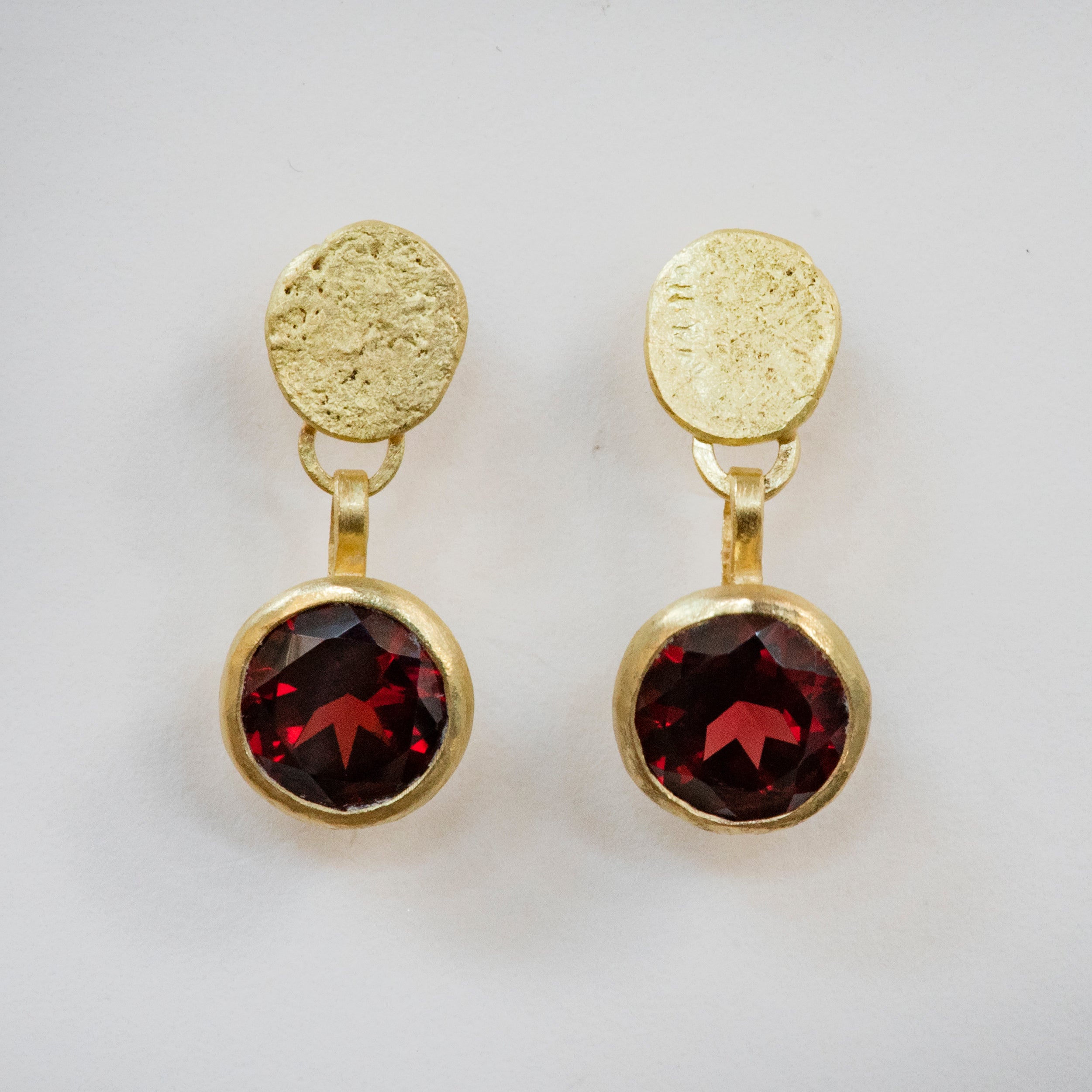 Garnet gold disc earrings