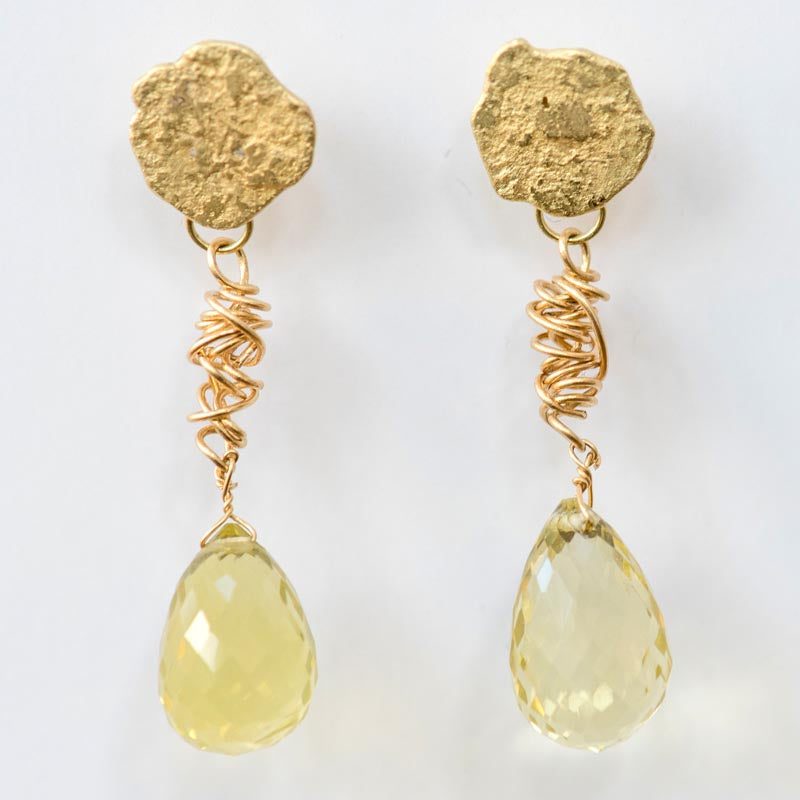 Lemon Quartz Drop Gold Earrings
