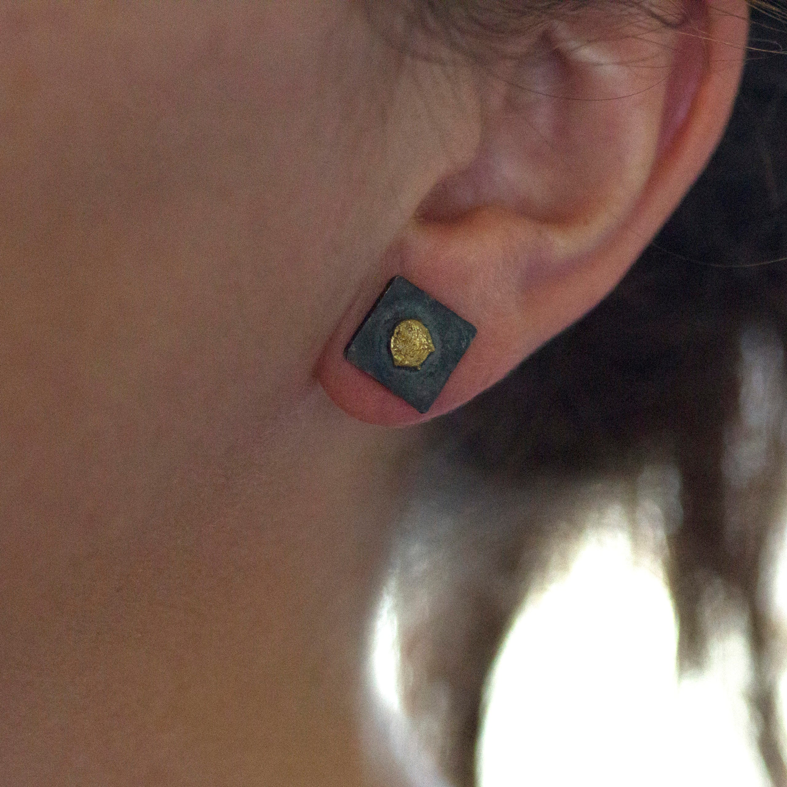 Oxidised Square Studs with Gold