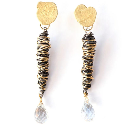 Aquamarine Tornado Drop Gold/Oxidised Earrings
