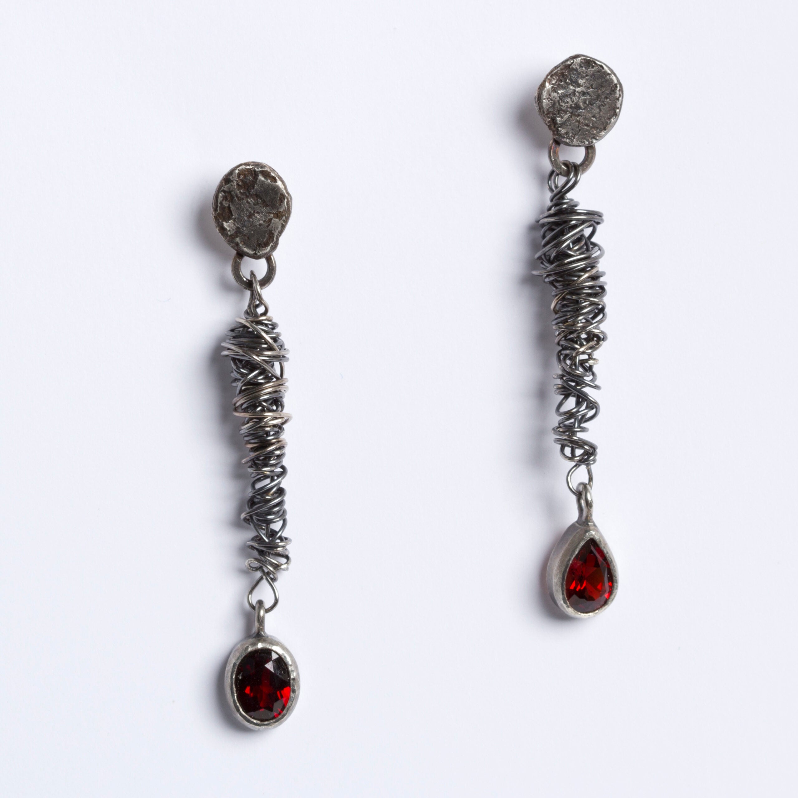 Garnet Mismatched Tornado Earrings
