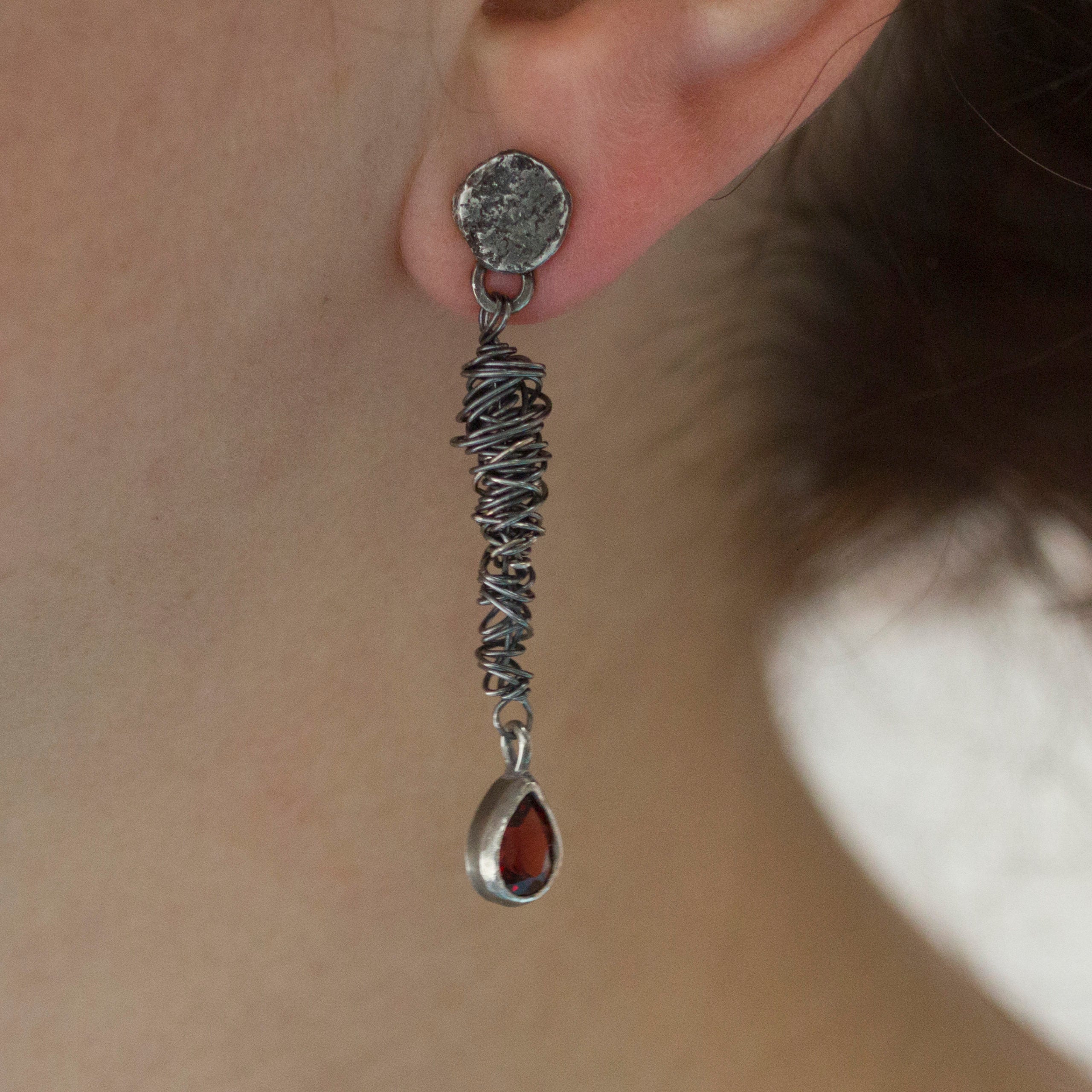 Garnet Mismatched Tornado Earrings