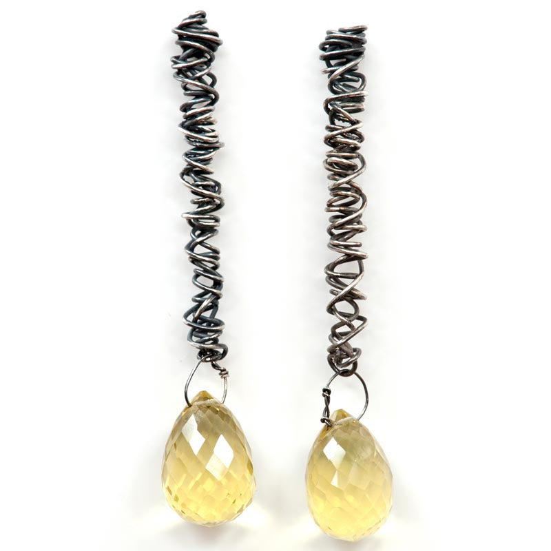 Lemon Quartz Tornado Stud Oxidised Earrings