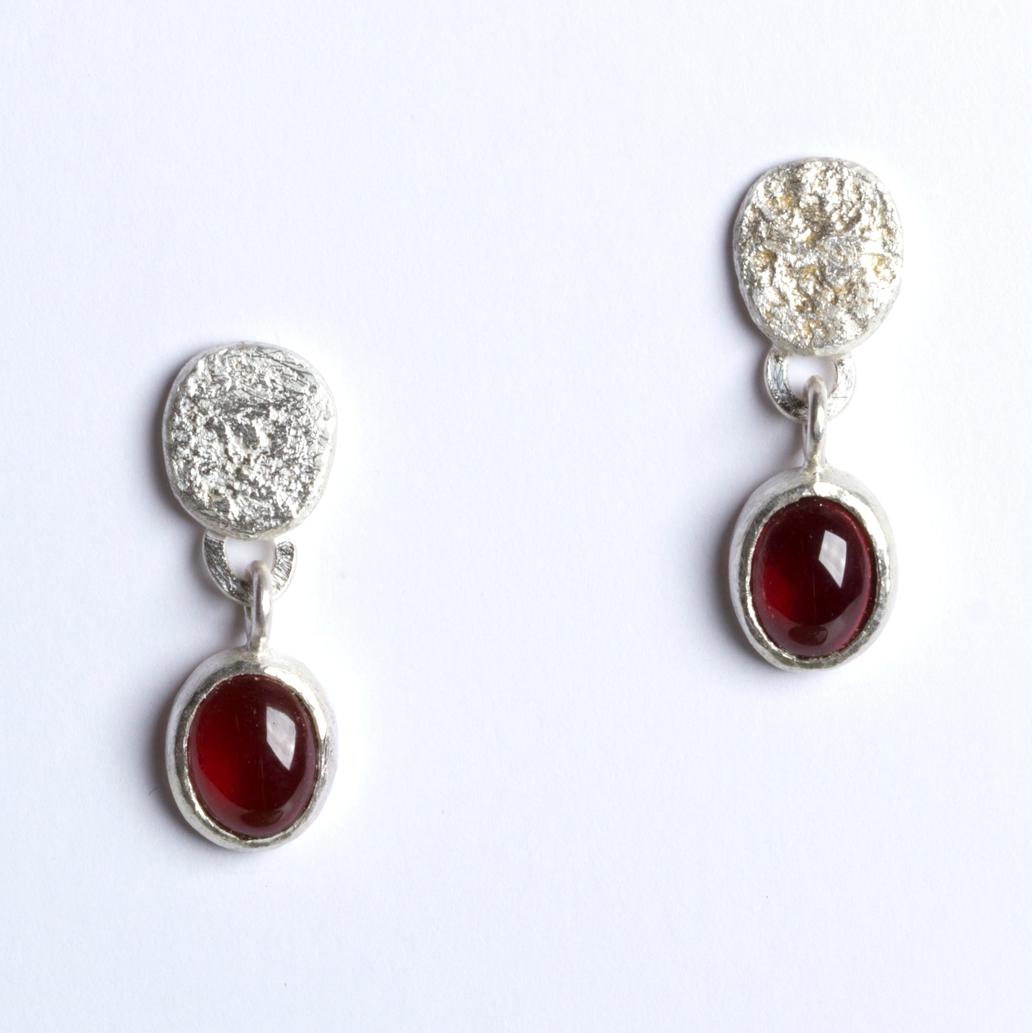 Garnet Drop Silver Earrings