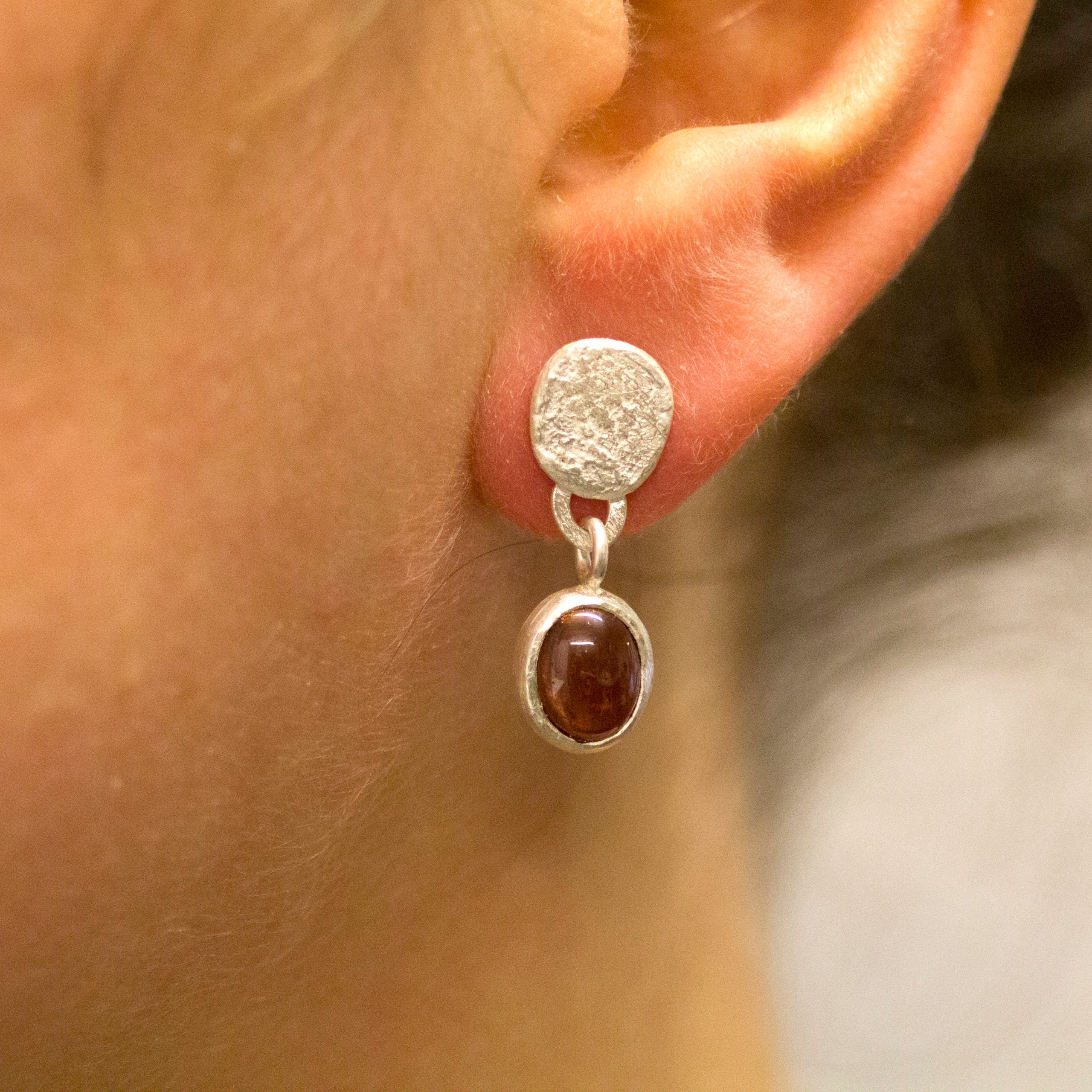 Garnet Drop Silver Earrings