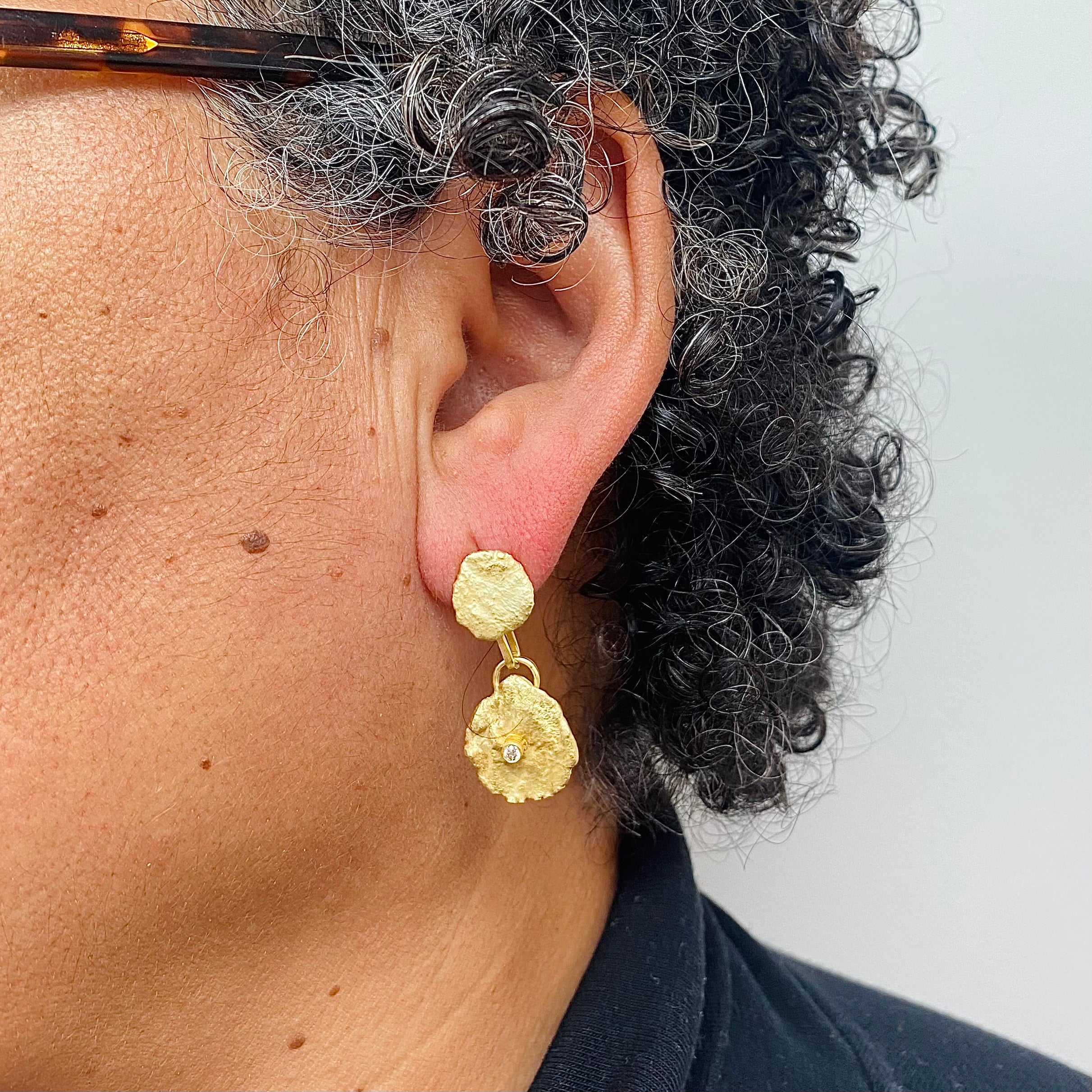 Golden Double Disc Diamond Earrings