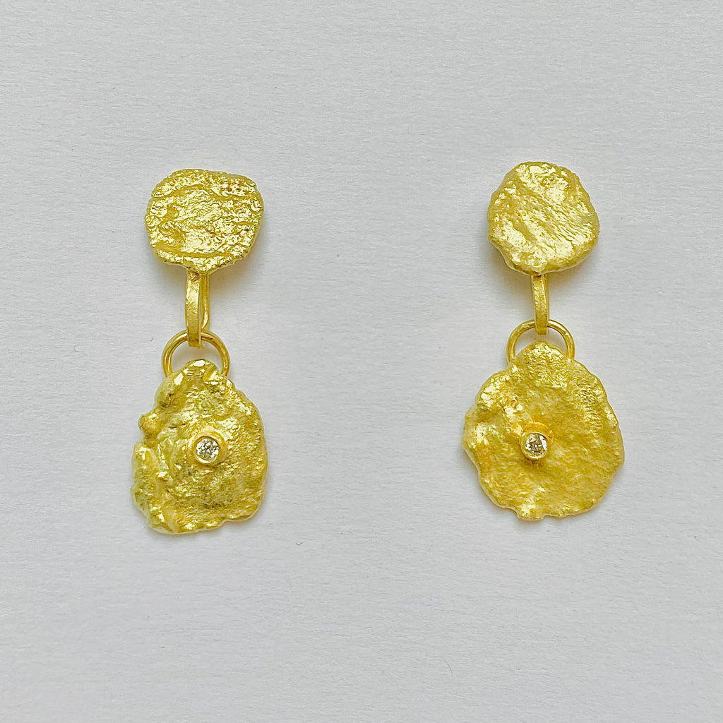 Golden Double Disc Diamond Earrings