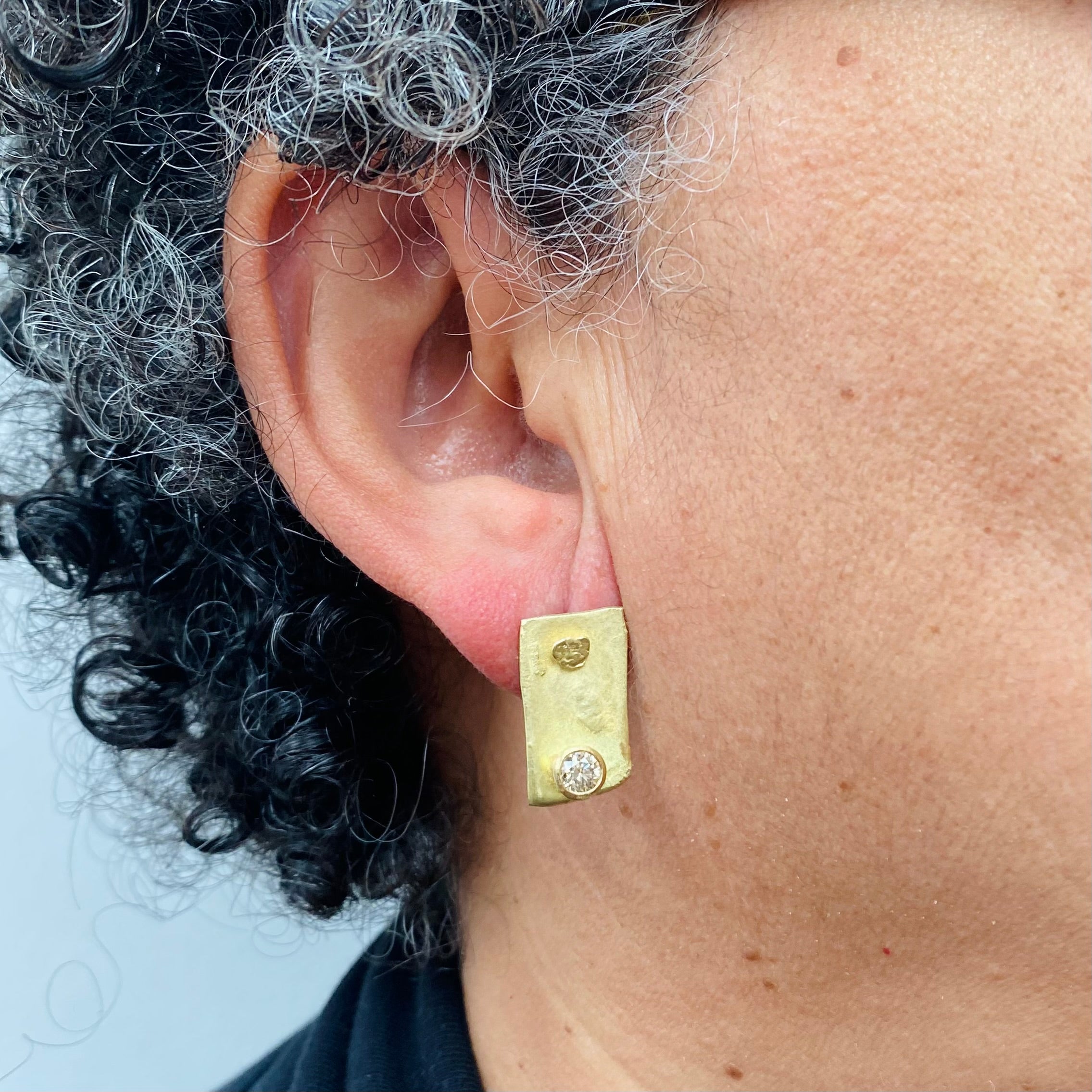 Hanging Rectangular Brown Diamond Earrings With Removable Studs