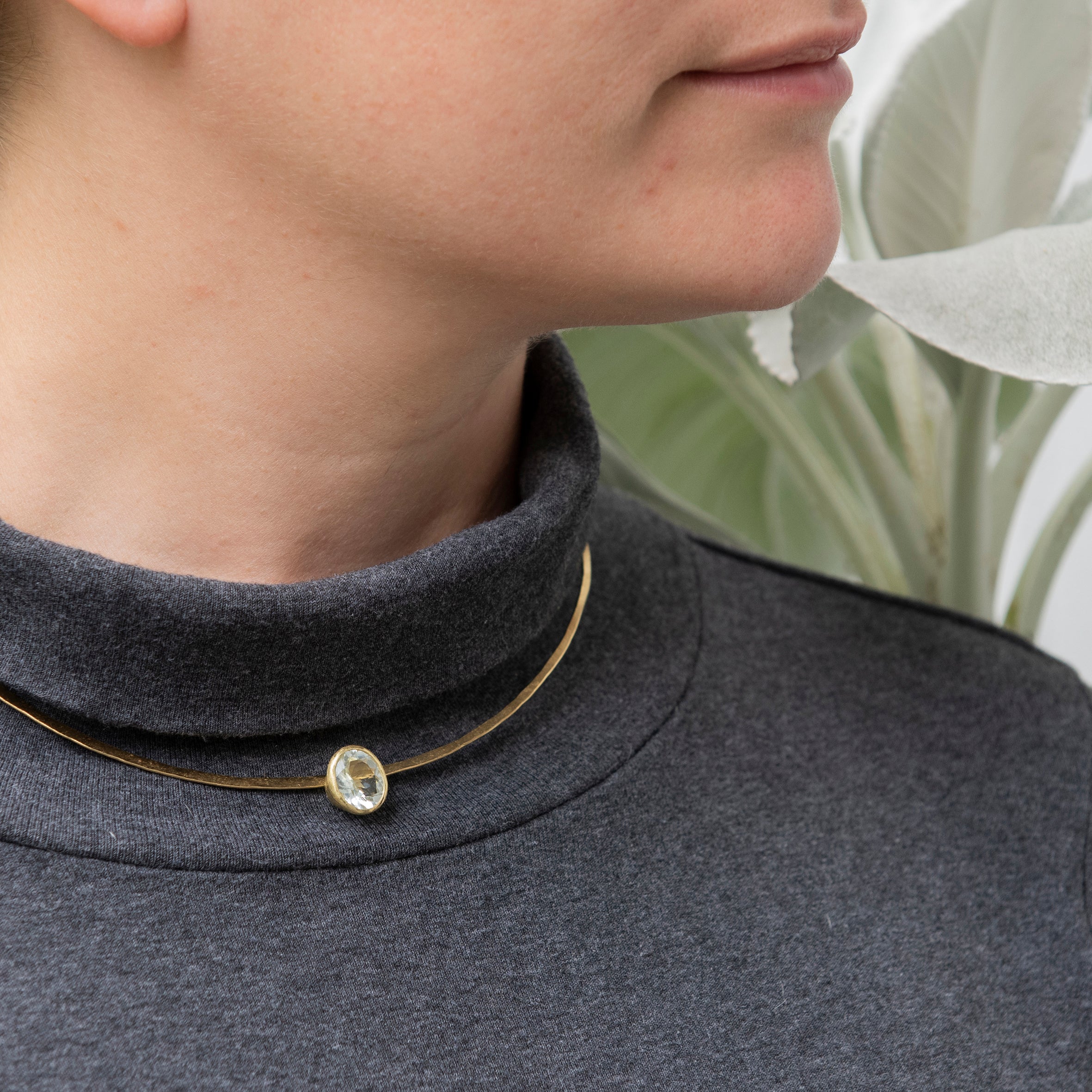 Gold Torc with Aquamarine Pendant