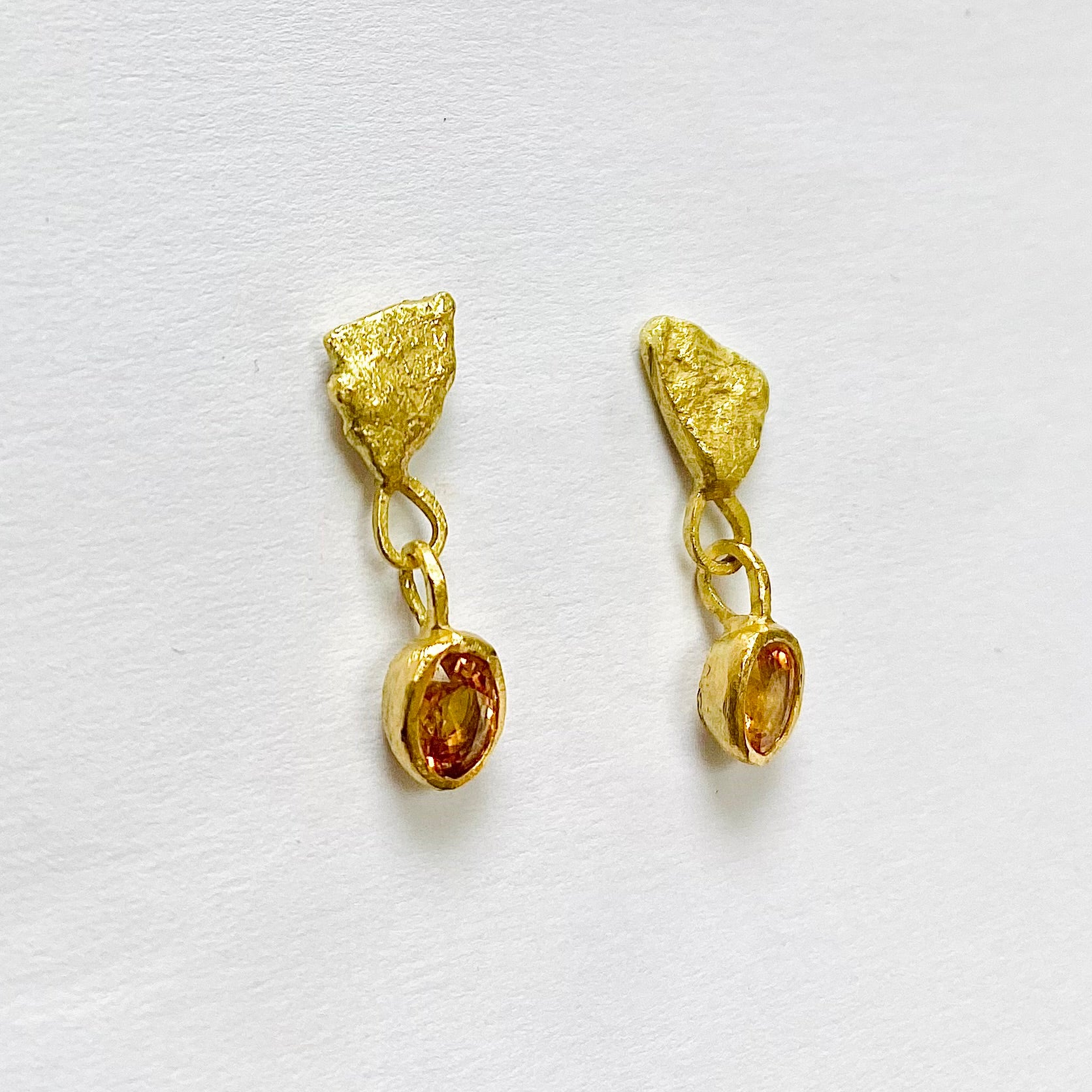 Orange Sapphure Gold Drop Earrings