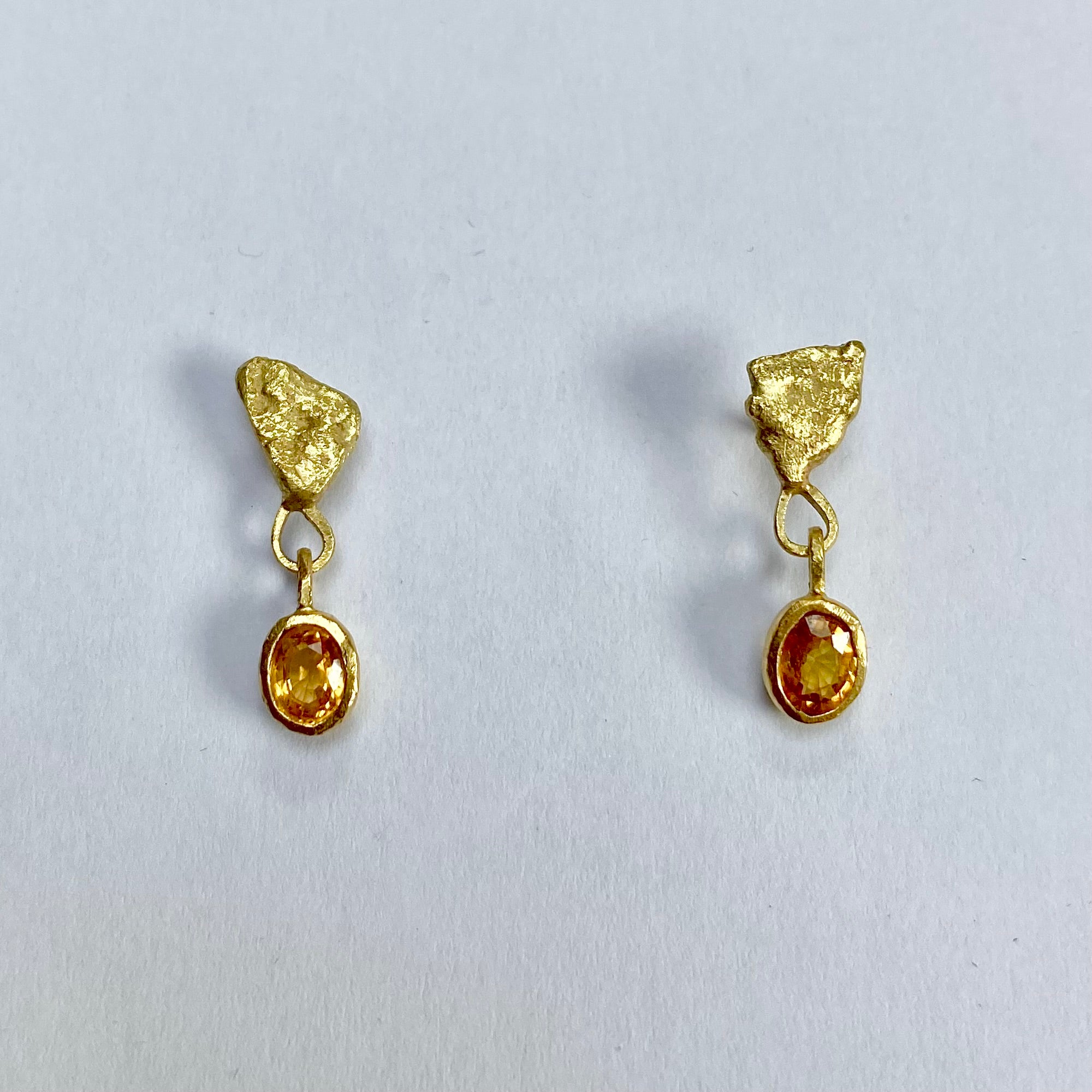 Orange Sapphure Gold Drop Earrings