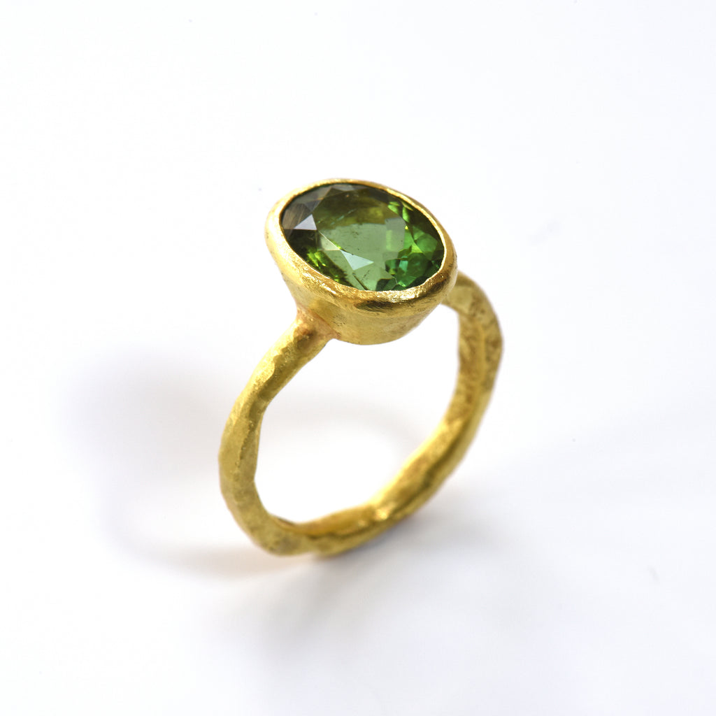 Oval Green Tourmaline Gold ring by Disa Allsopp
