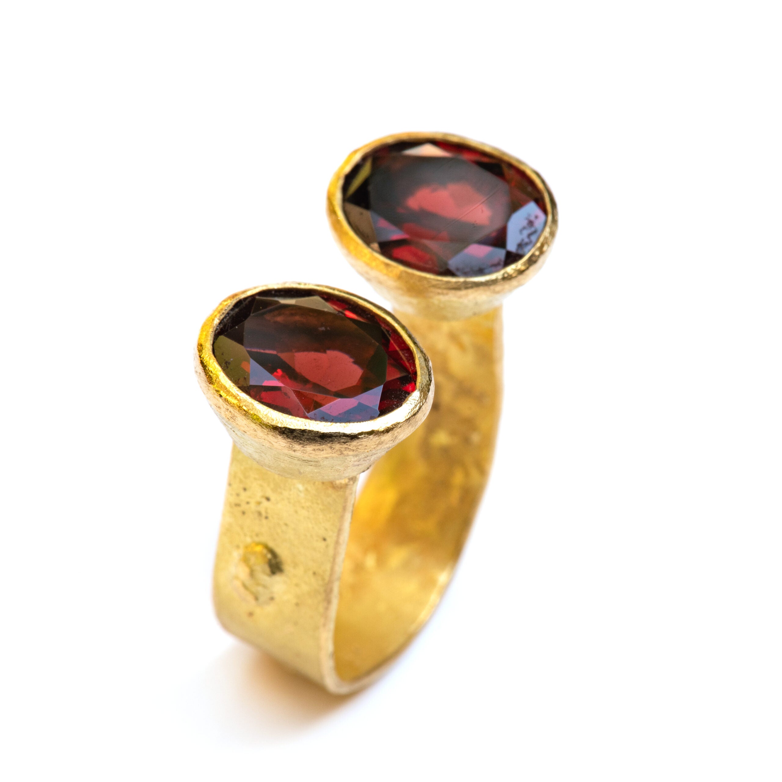 Double garnet wide gold ring by Disa Allsopp