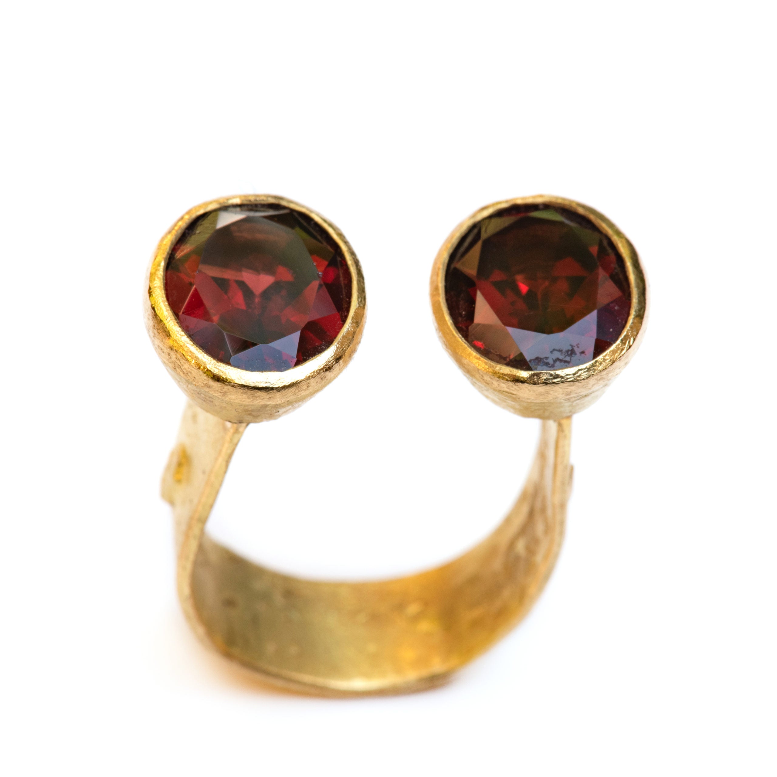 Double garnet wide gold ring by Disa Allsopp