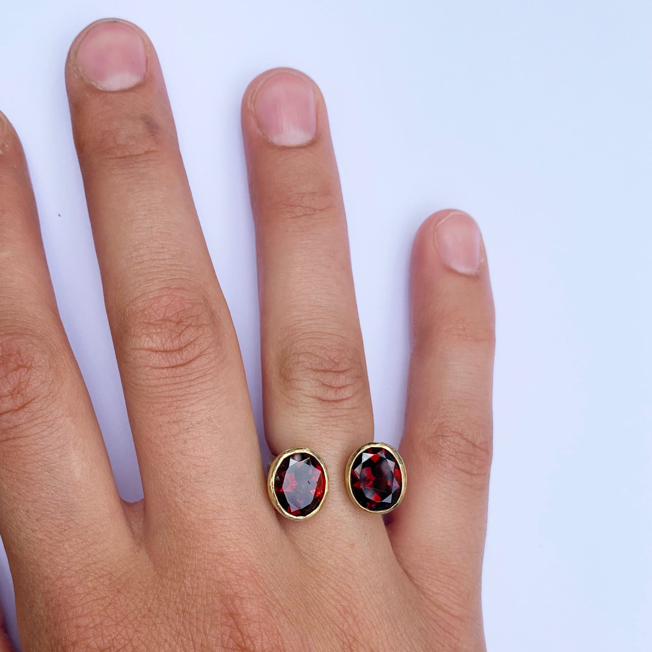 Double garnet wide gold ring by Disa Allsopp