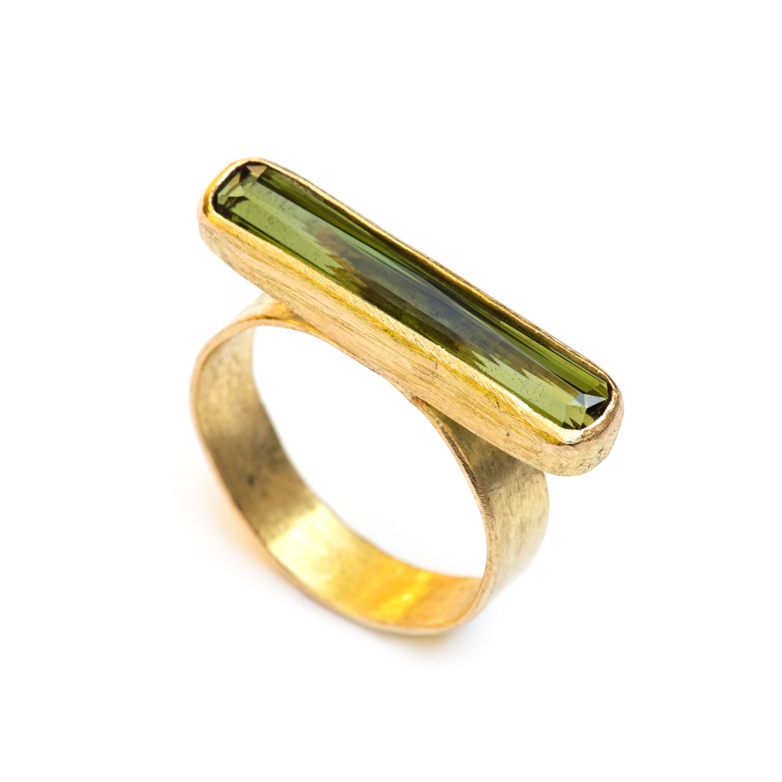 Long thin Green Tourmaline ring by Disa Allsopp