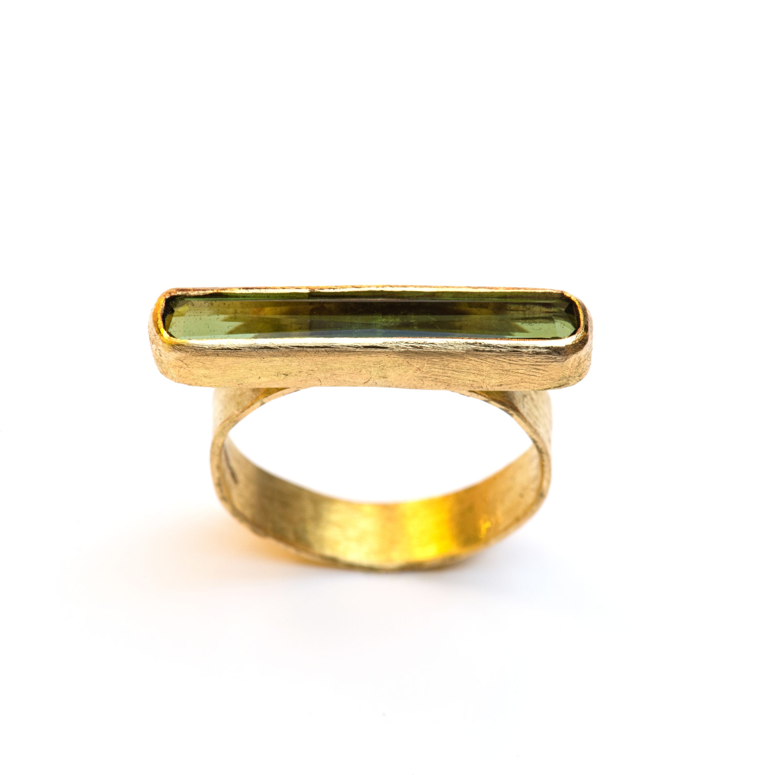Long thin Green Tourmaline ring by Disa Allsopp
