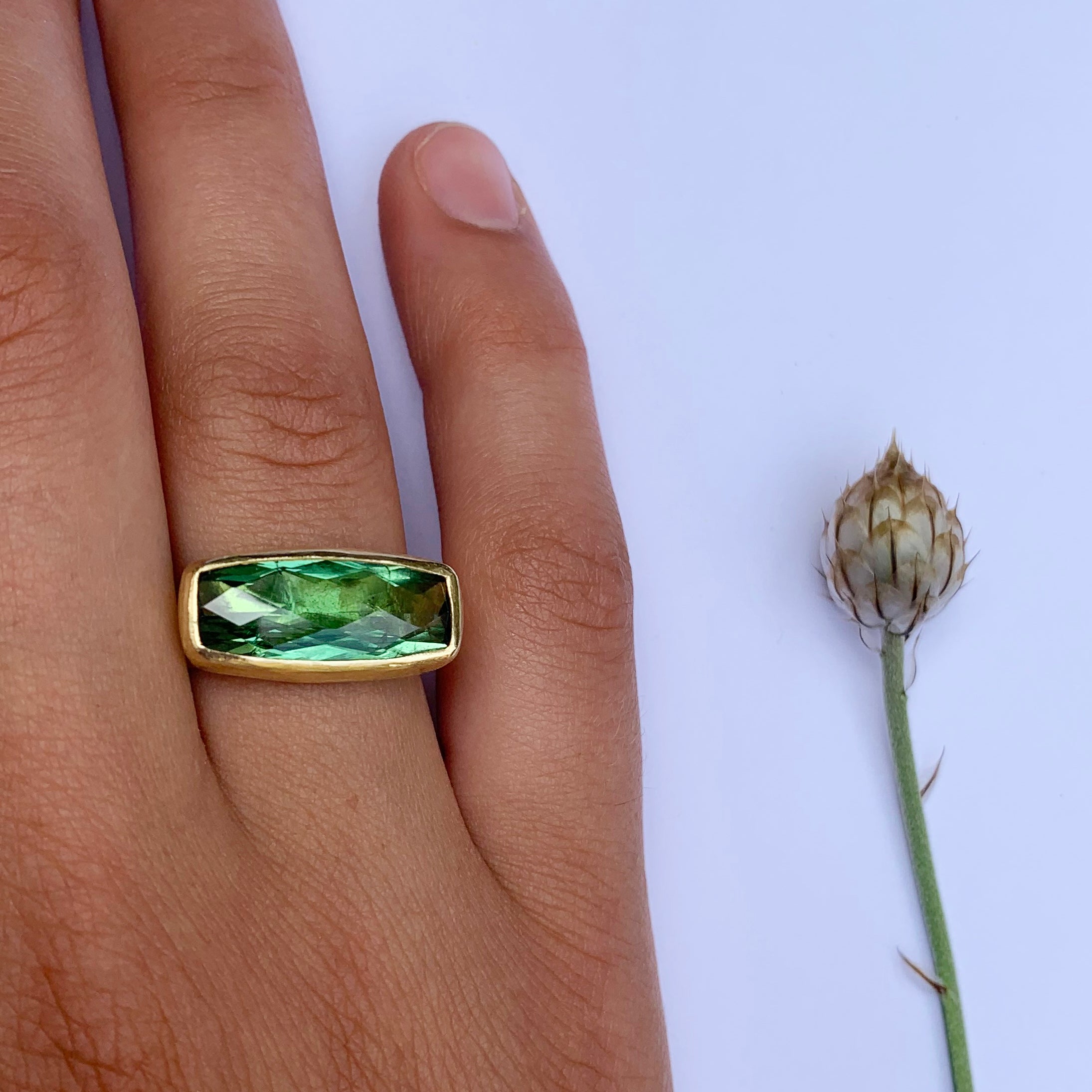 Pineapple Cut Green Tourmaline Ring by Disa Allsopp
