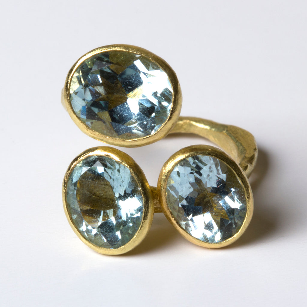 Triple Aquamarine Gold Ring by Disa Allsopp