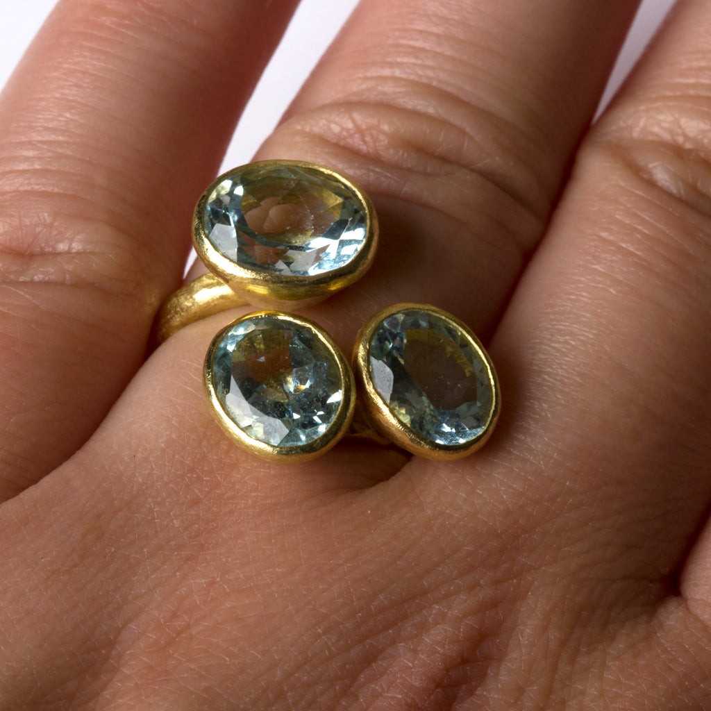 Triple Aquamarine Gold Ring by Disa Allsopp