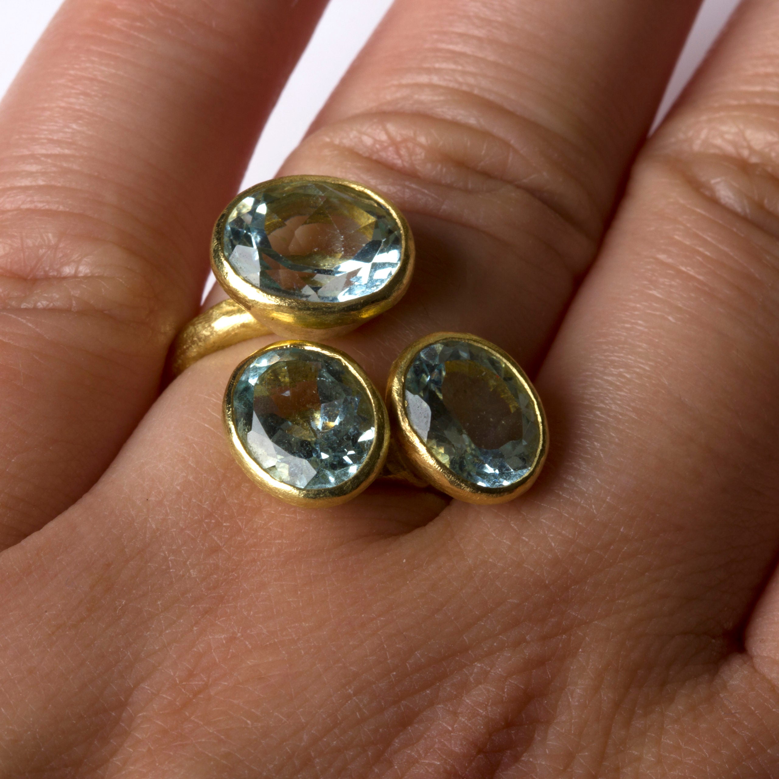 Triple Aquamarine Gold Ring by Disa Allsopp