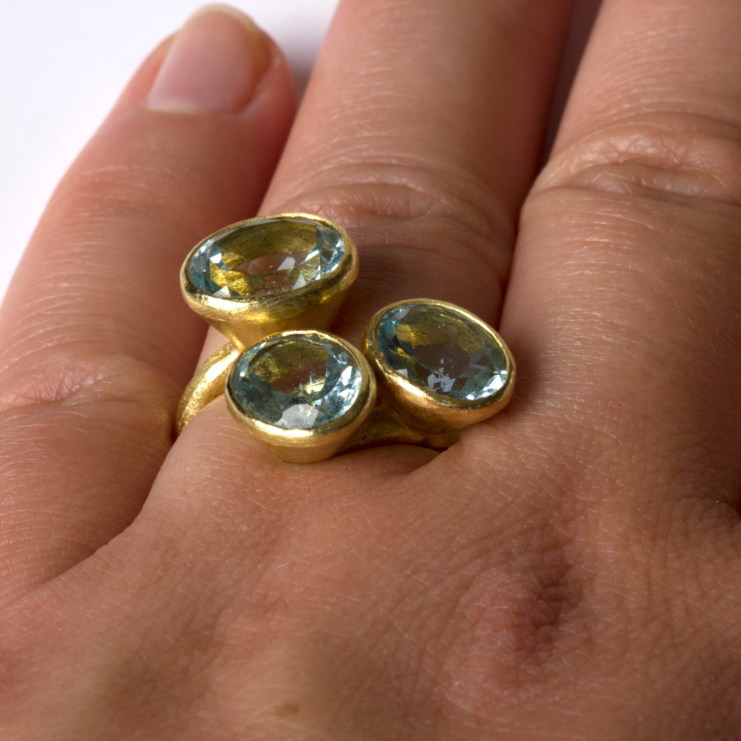 Triple Aquamarine Gold Ring by Disa Allsopp