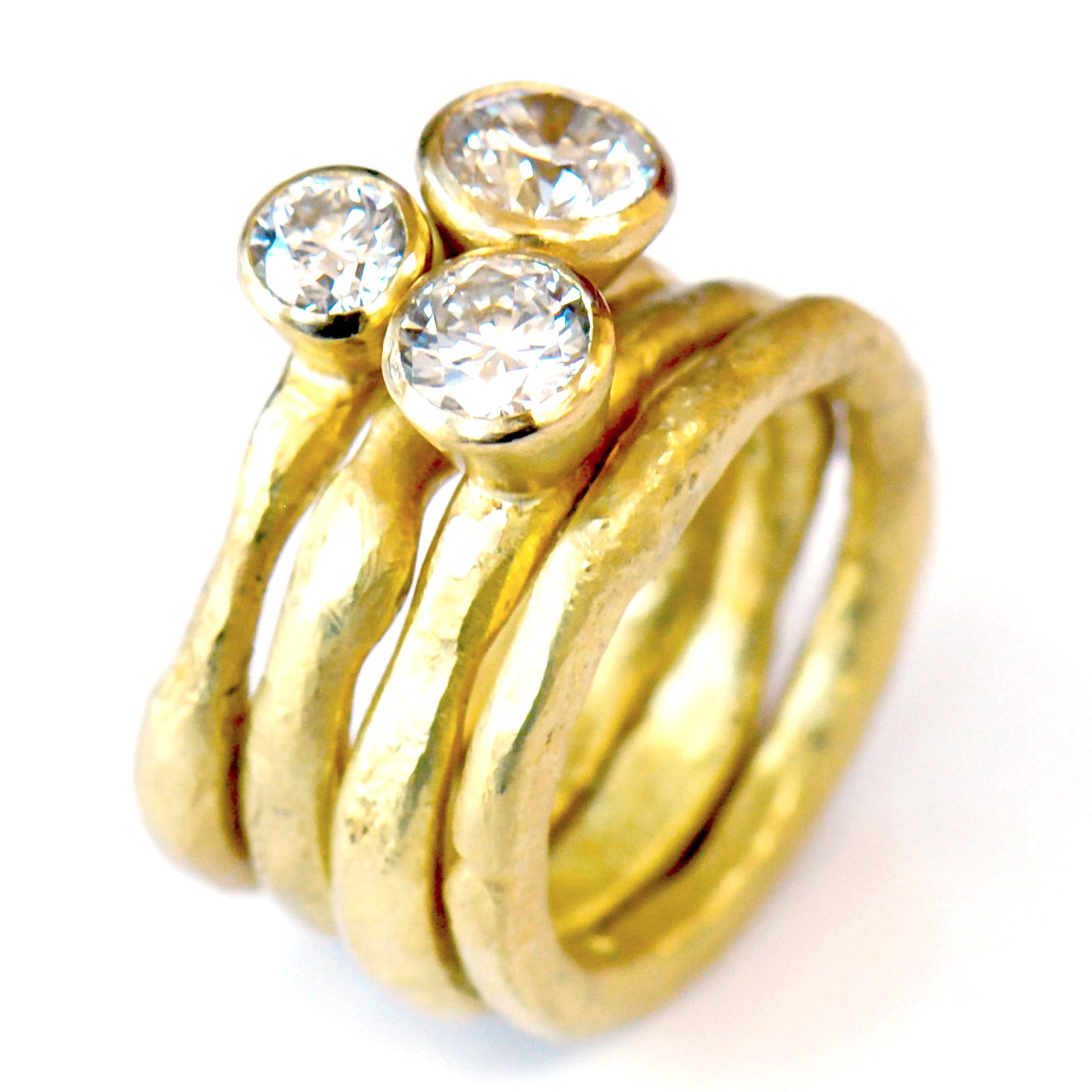 Set of three diamond rings with organic band by Disa Allsopp