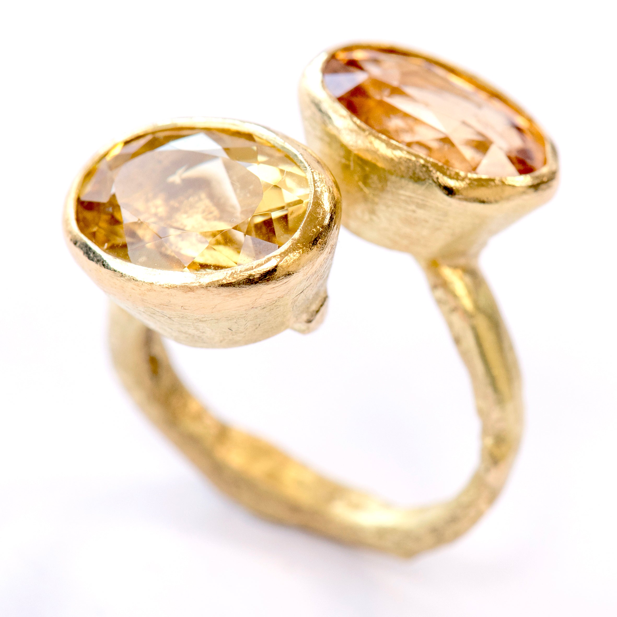 Hessonite garnet/yellow beryl double gold ring by Disa Allsopp