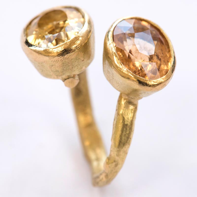Hessonite garnet/yellow beryl double gold ring by Disa Allsopp