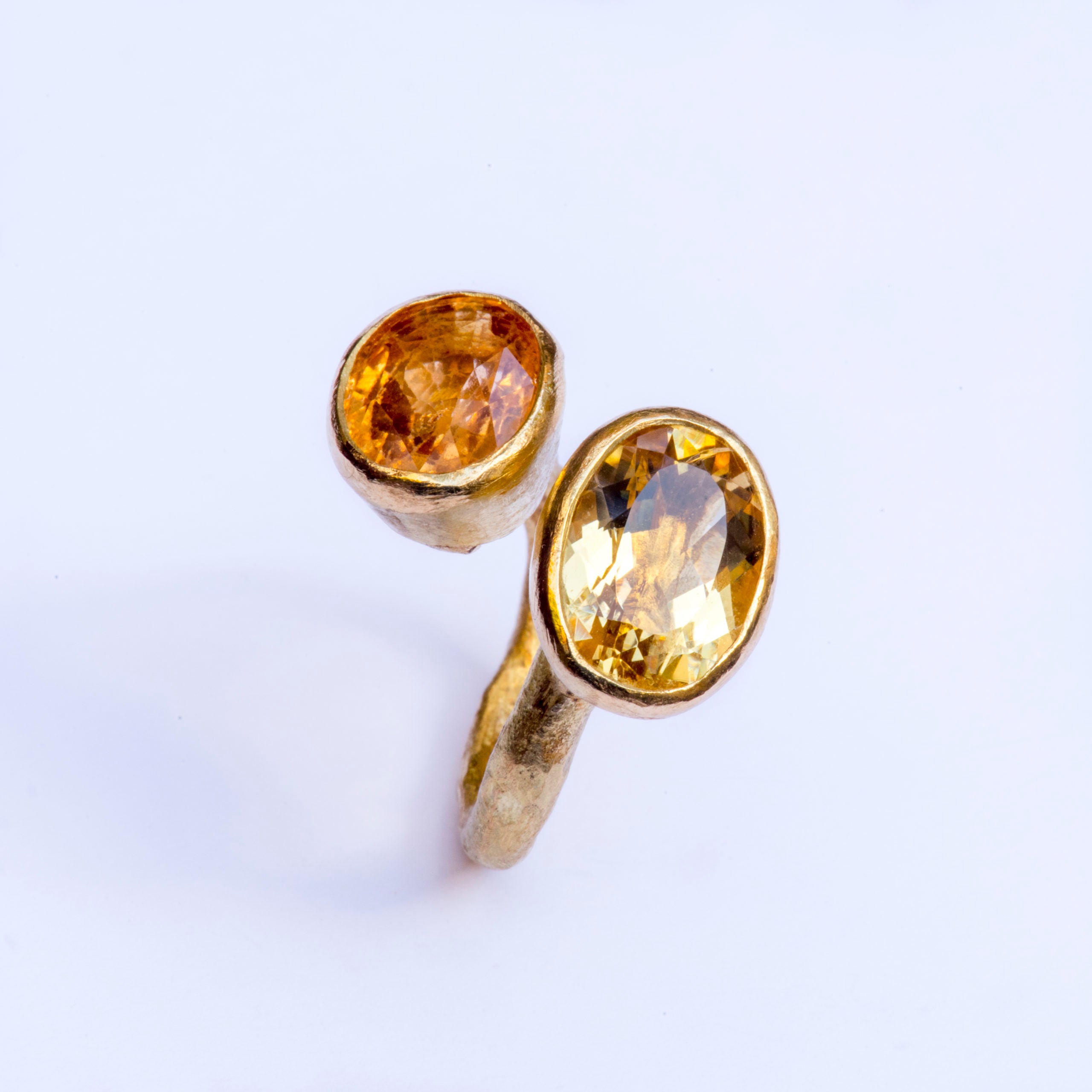 Hessonite garnet/yellow beryl double gold ring by Disa Allsopp