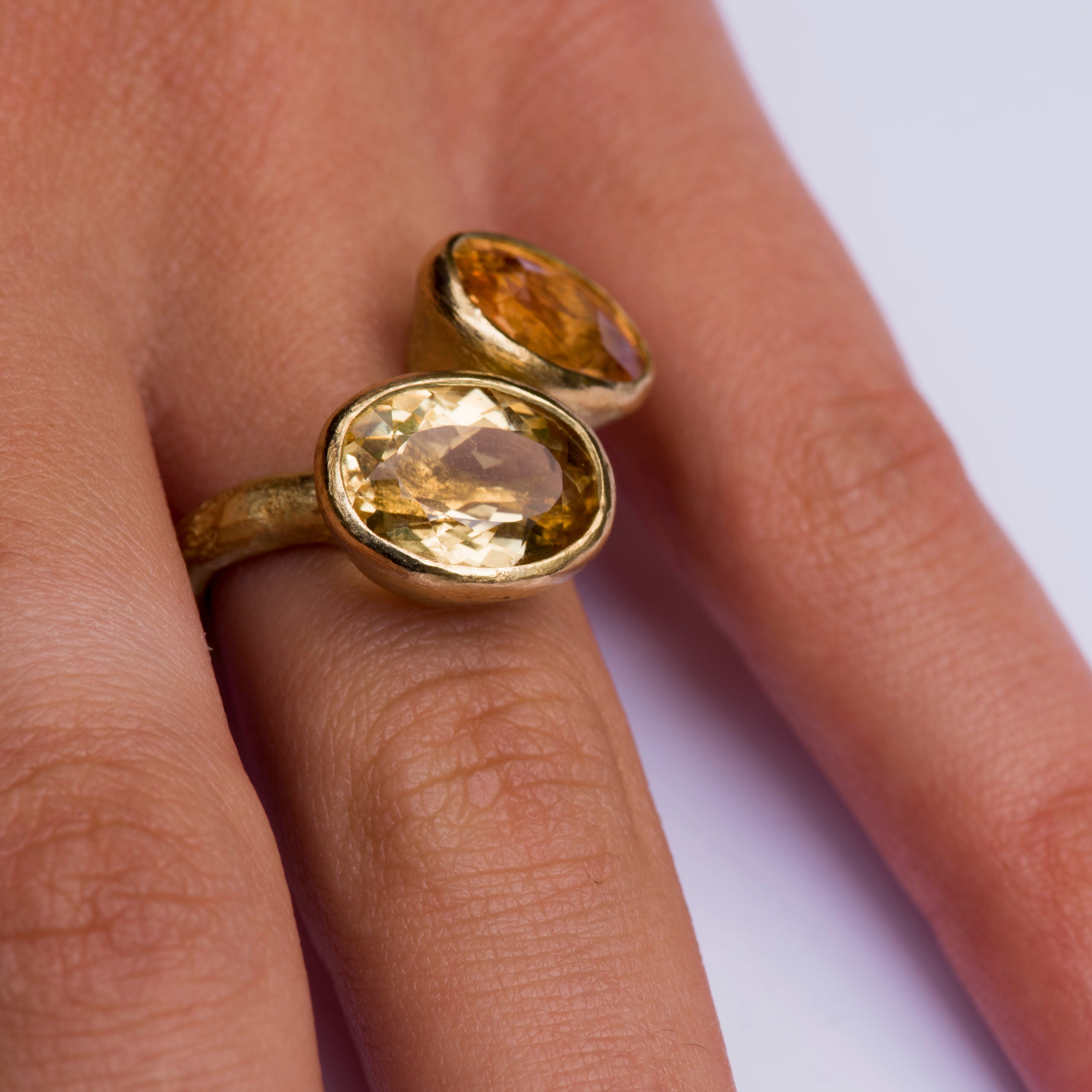 Hessonite garnet/yellow beryl double gold ring by Disa Allsopp