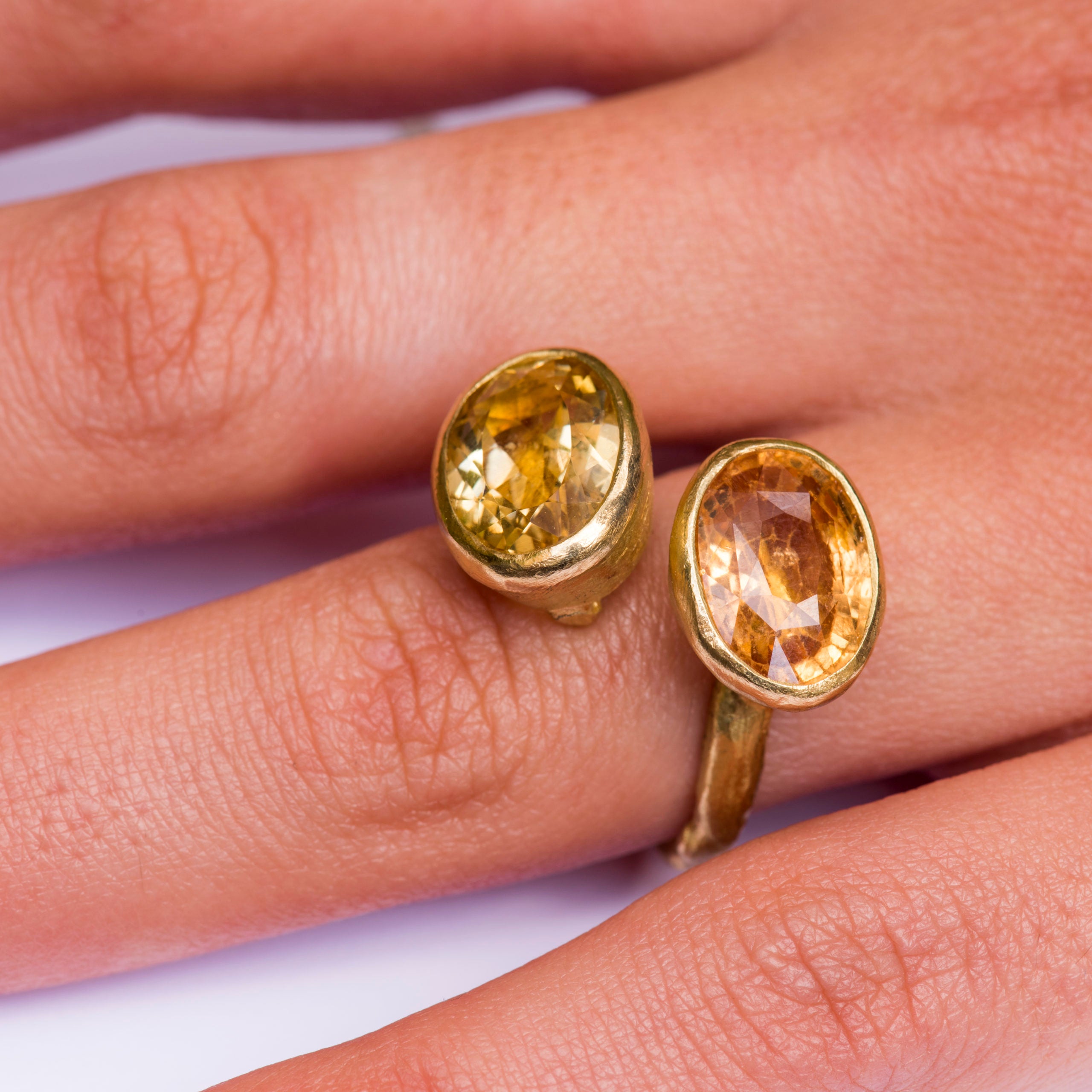 Hessonite garnet/yellow beryl double gold ring by Disa Allsopp