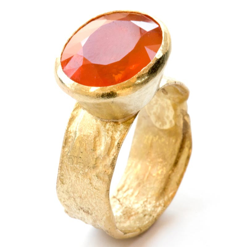 Fire Opal Wide Gold Ring