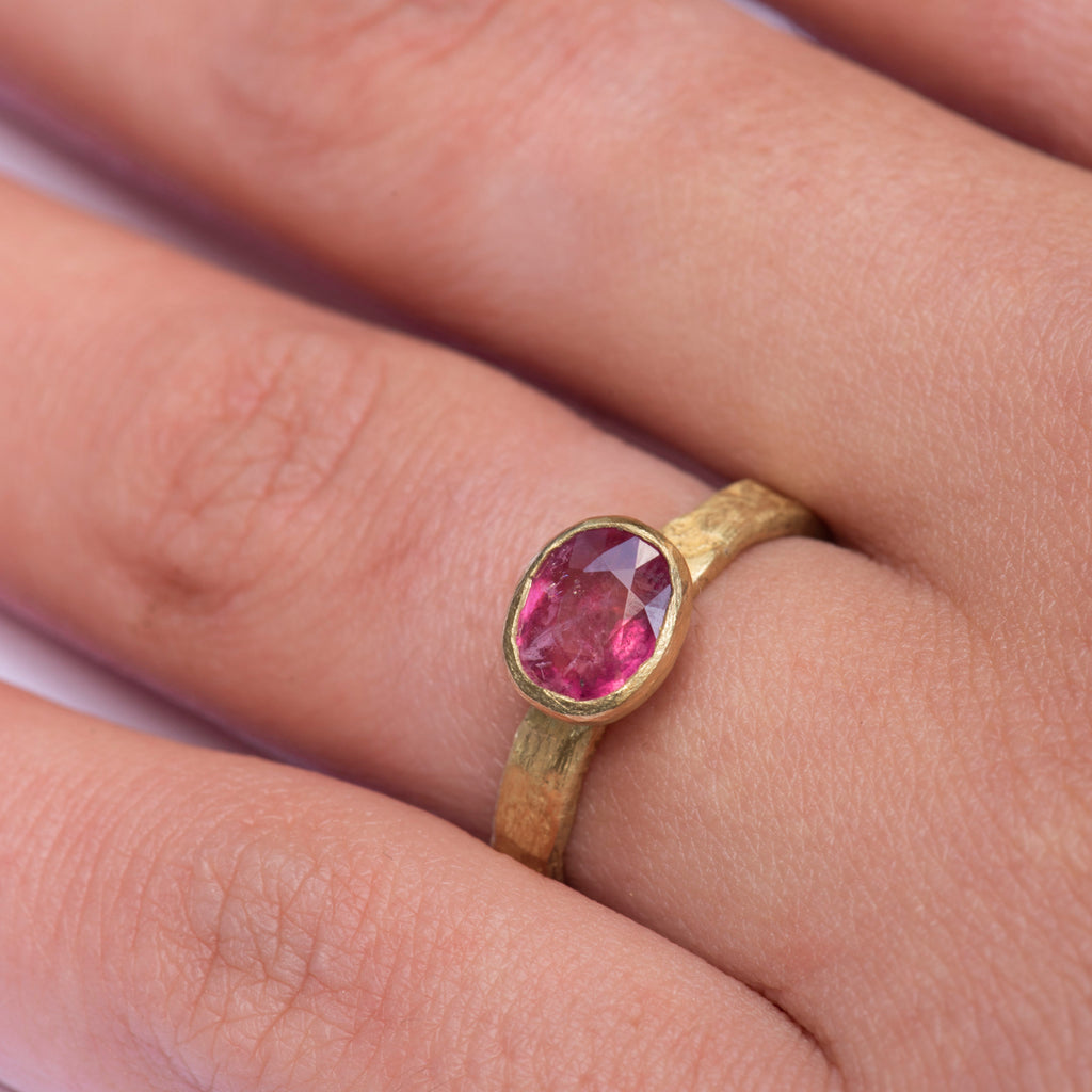 Pink Tourmaline organic hammered ring by Disa Allsopp