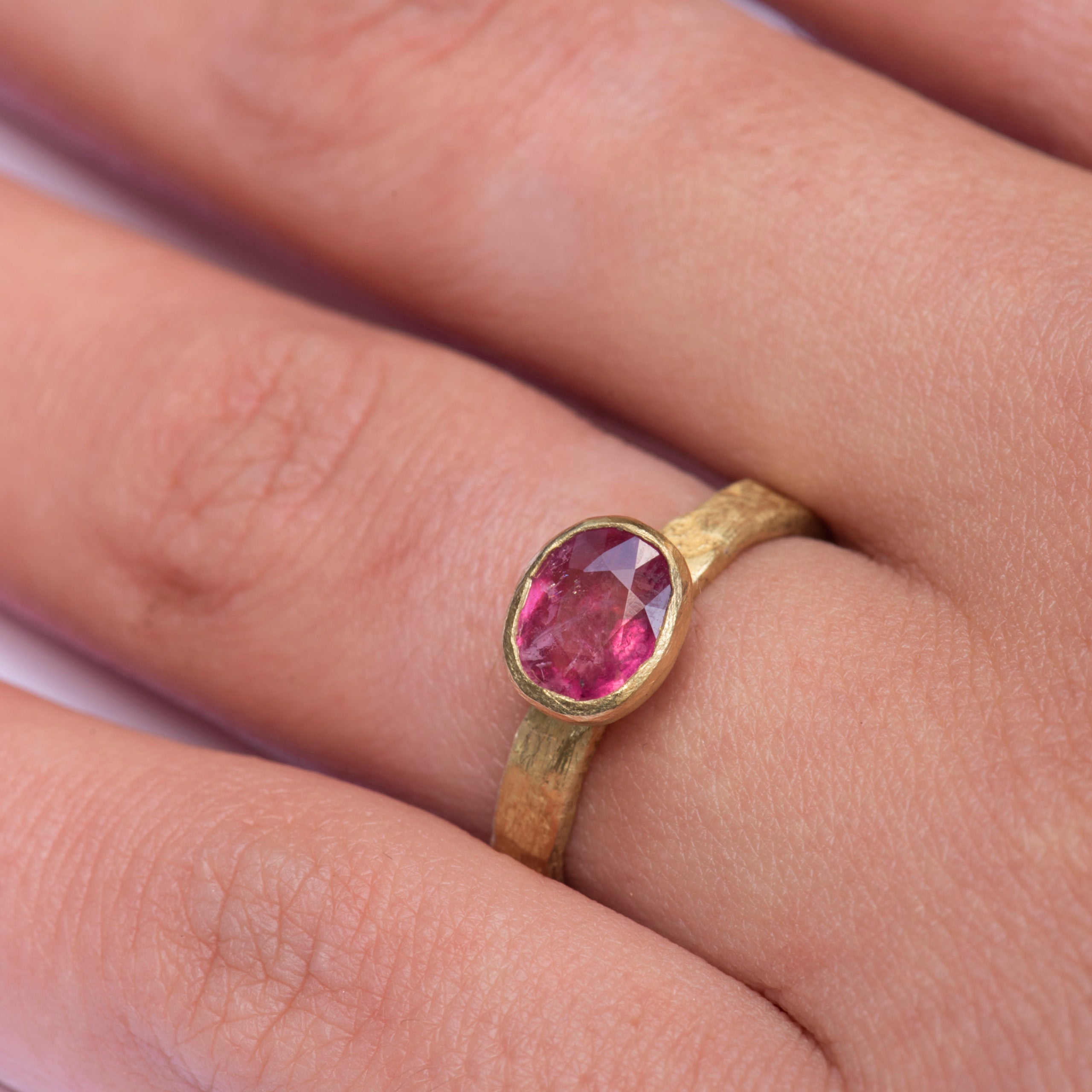Pink Tourmaline organic hammered ring by Disa Allsopp