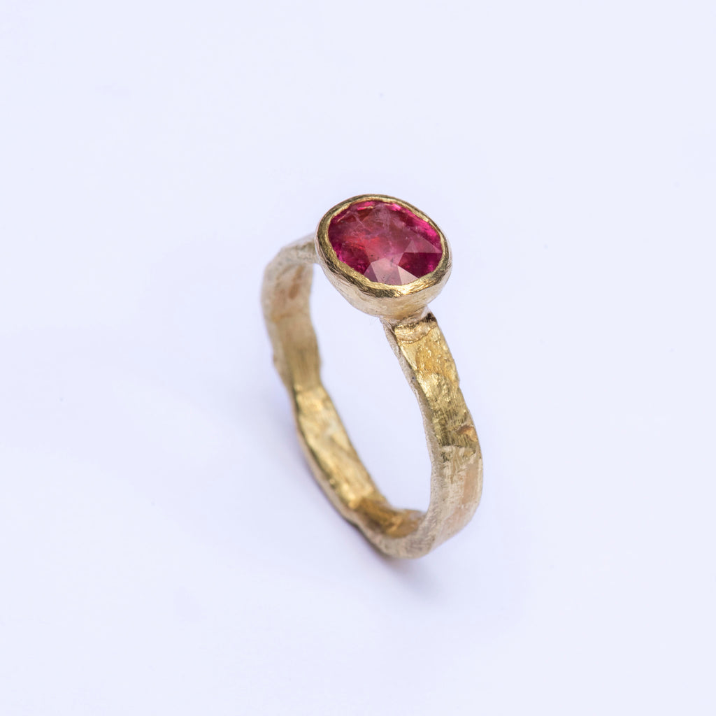 Pink Tourmaline organic hammered ring by Disa Allsopp