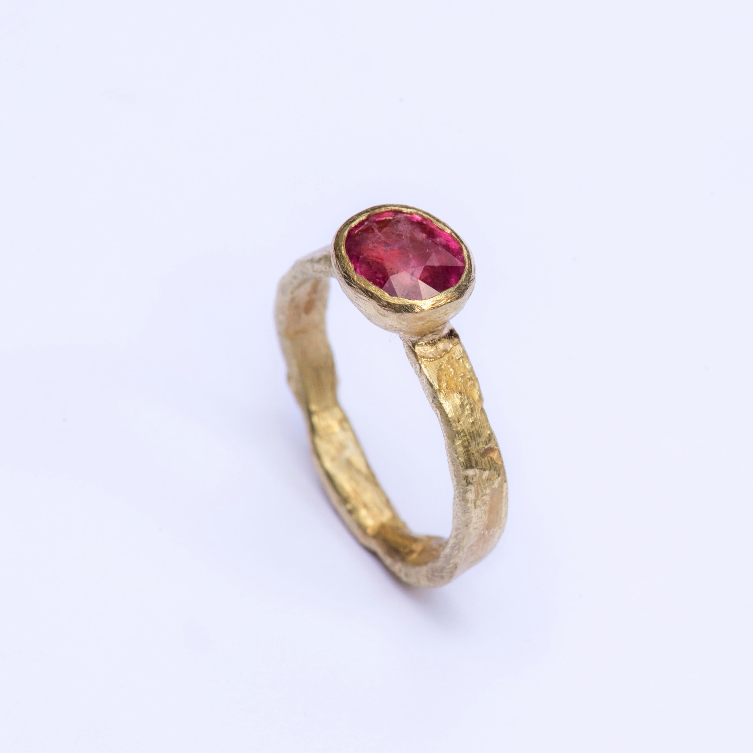 Pink Tourmaline organic hammered ring by Disa Allsopp