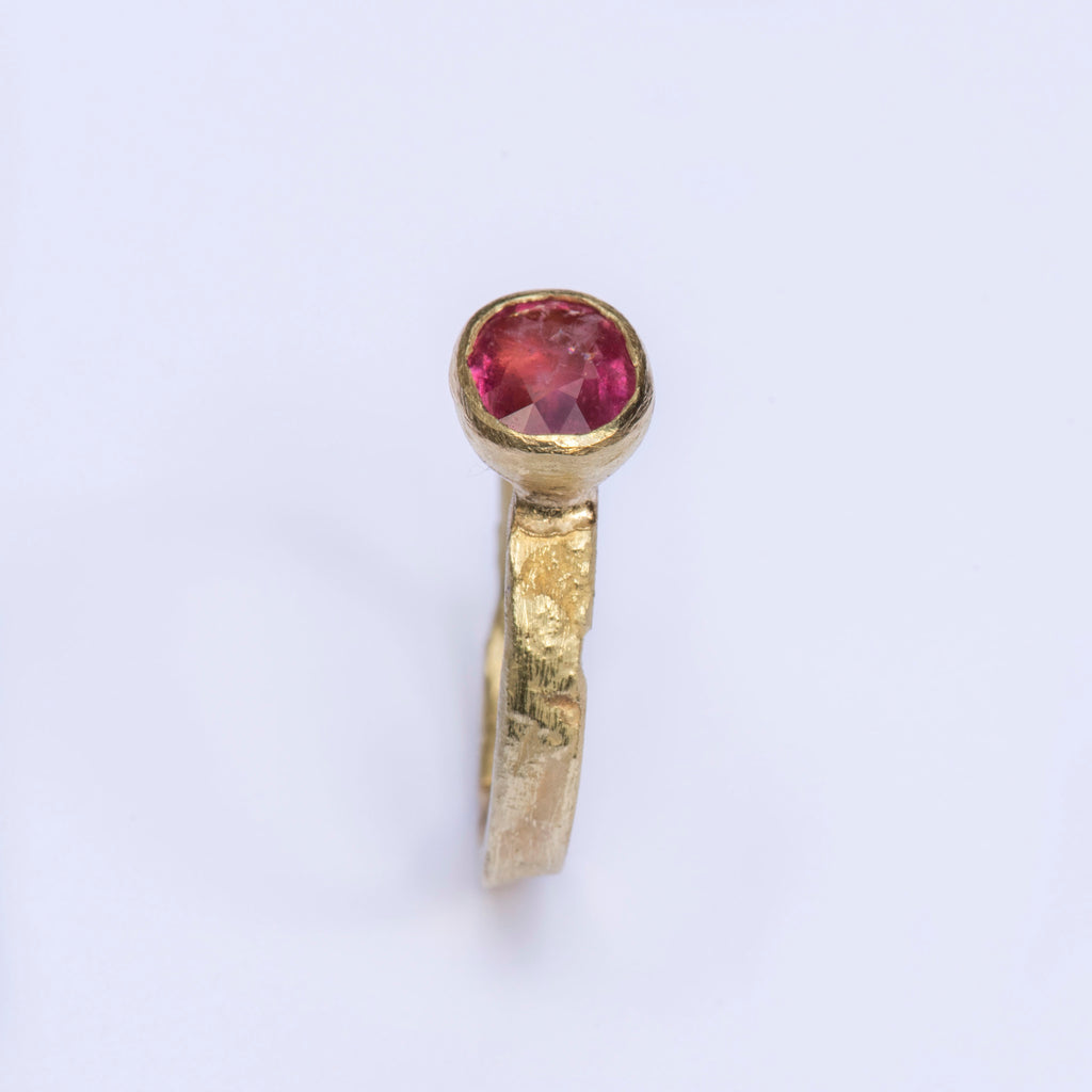 Pink Tourmaline organic hammered ring by Disa Allsopp